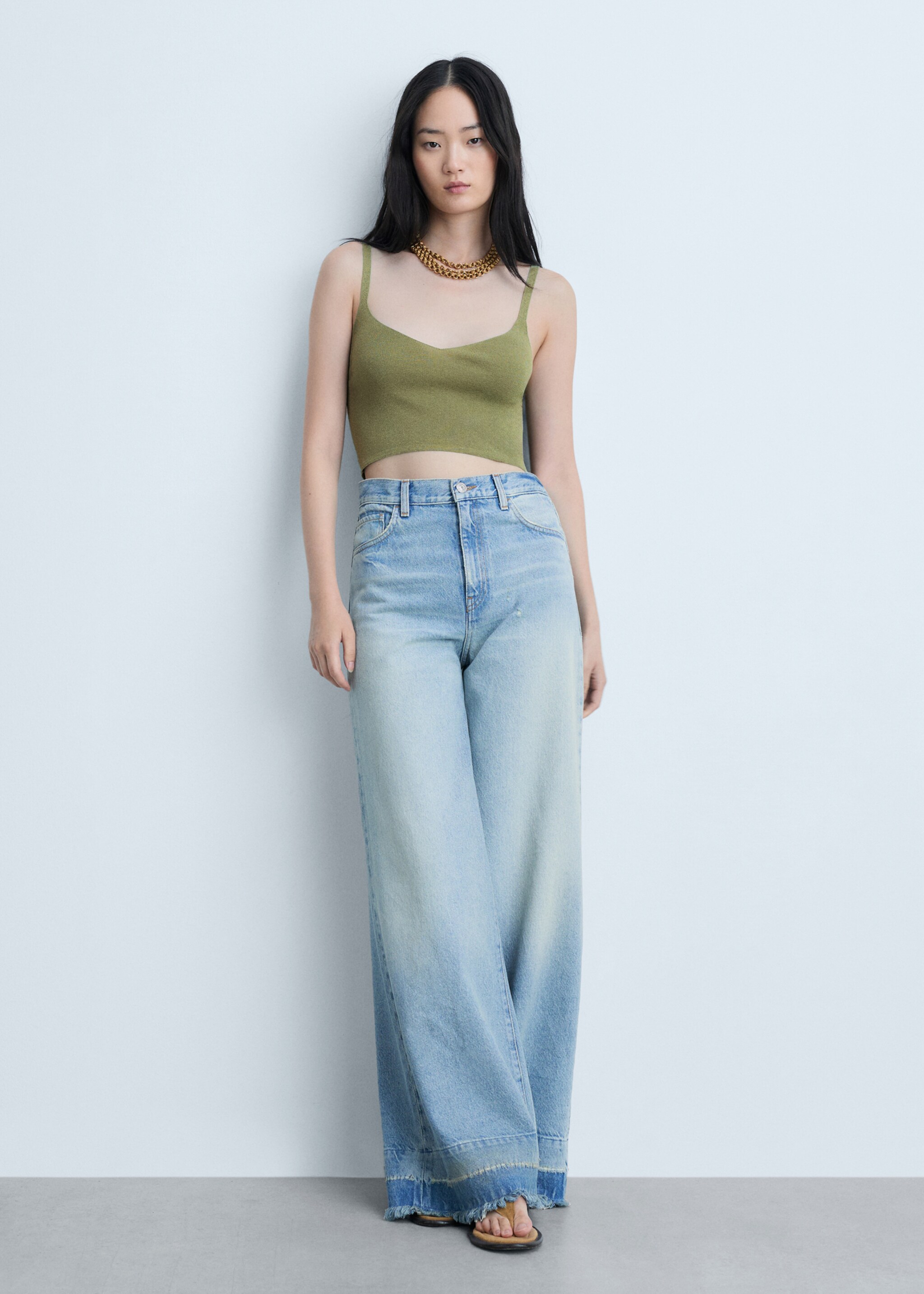 Knitted cropped top - General plane, Khaki. Ref: 77014792-00.