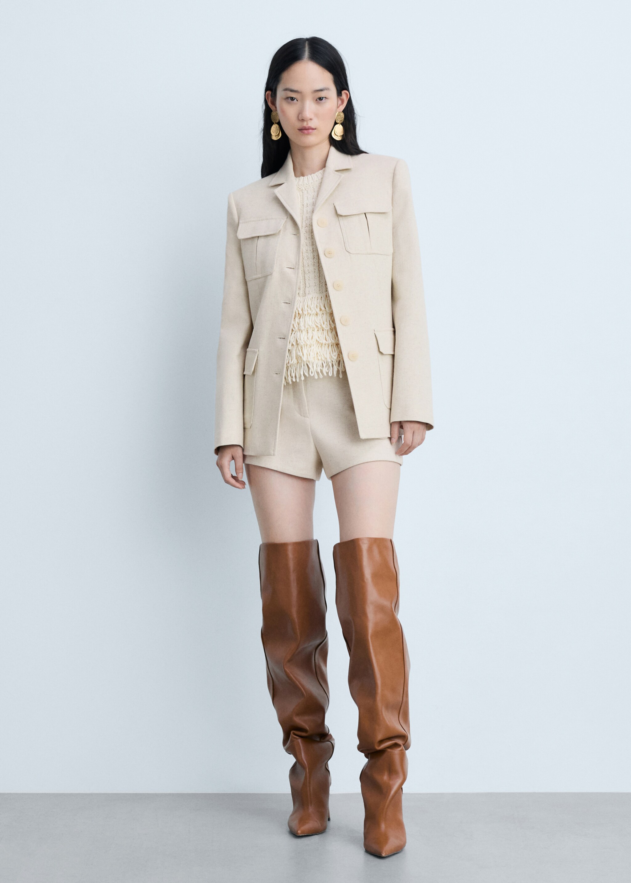 Linen-cotton tailored jacket with pockets - General plane, Beige. Ref: 77014795-00.