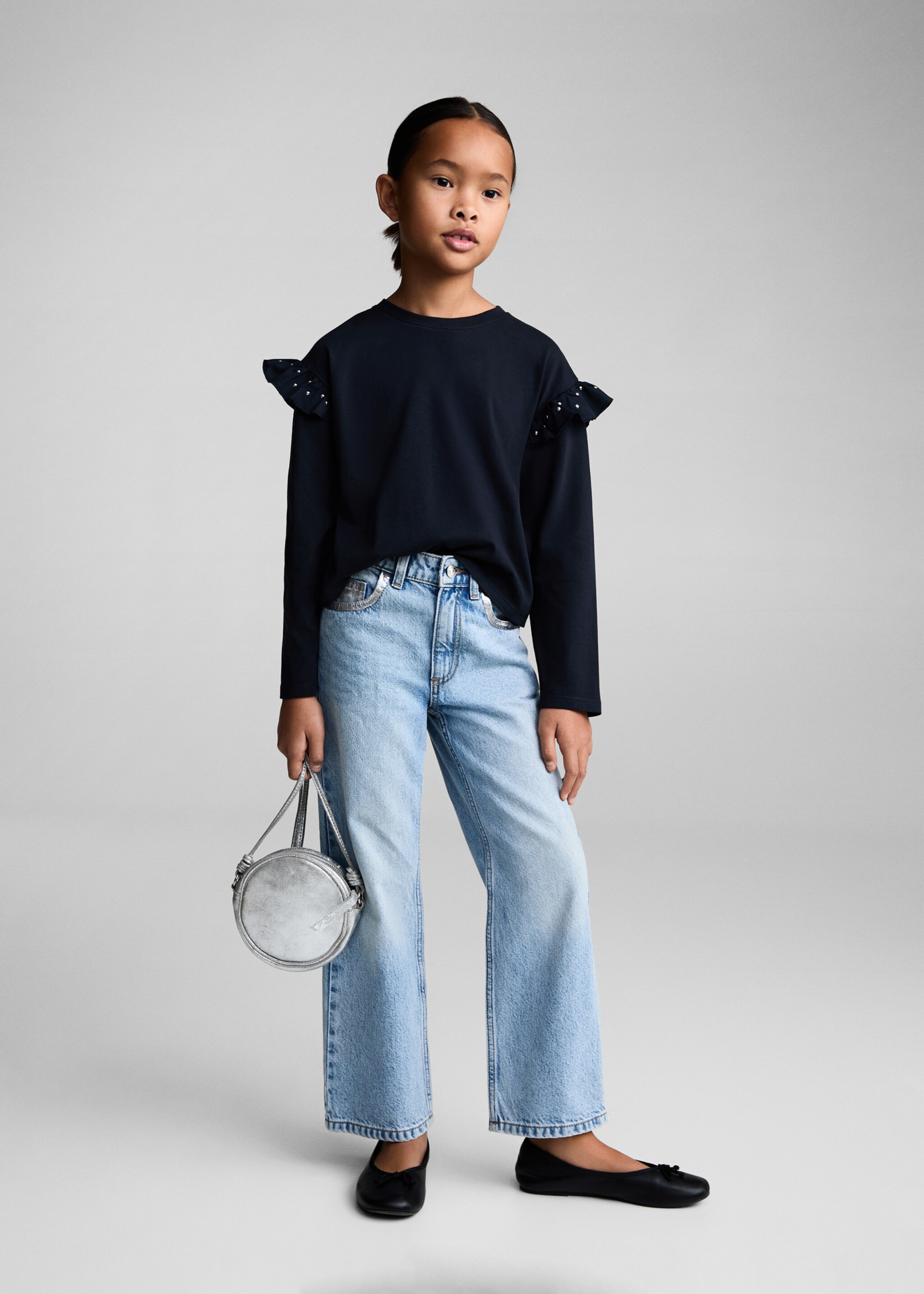 T-shirt with studded ruffles - General plane, Dark Navy. Ref: 77014801-00.