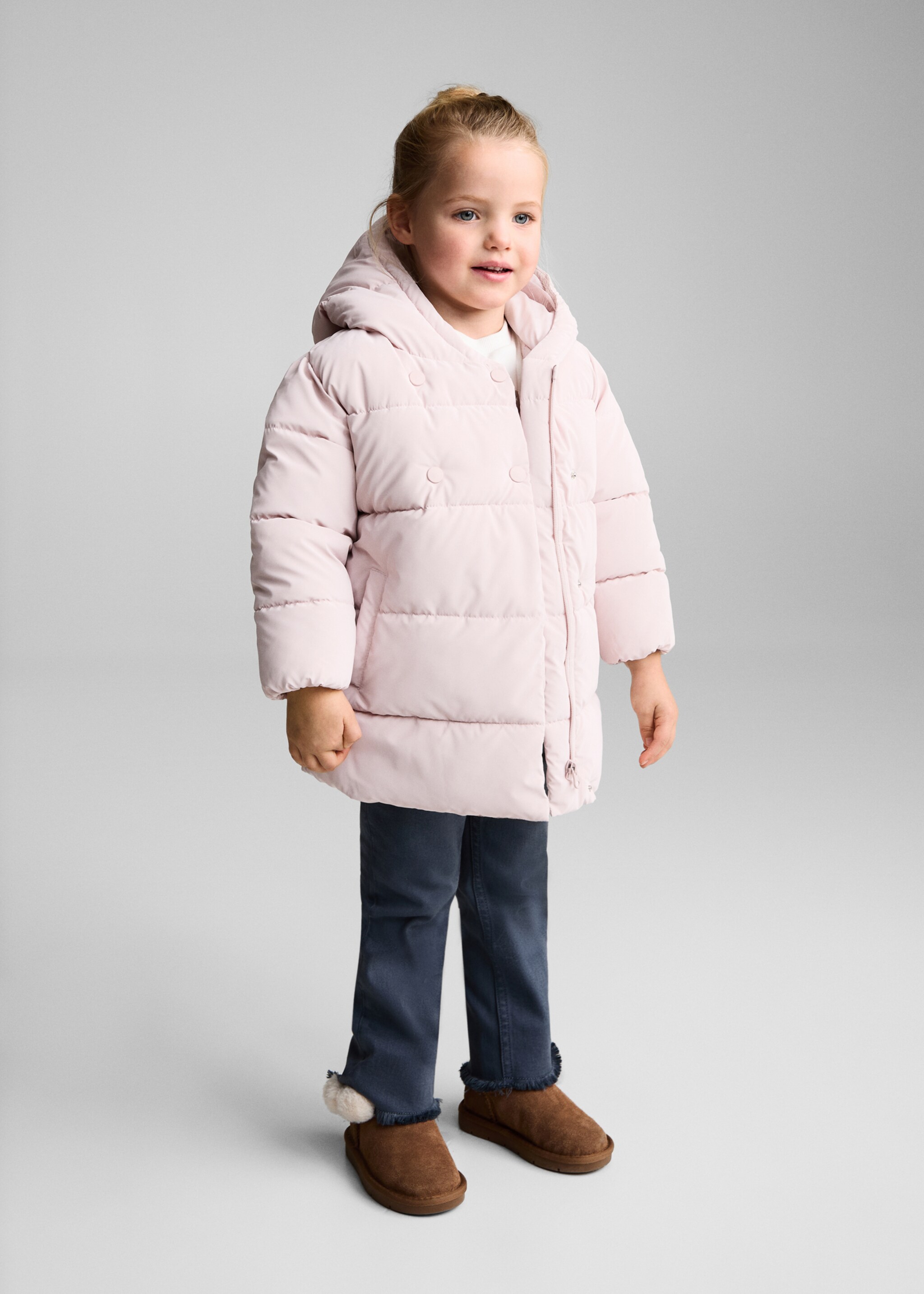 Padded anorak with shearling lining - General plane, Pastel Pink. Ref: 77015149-00.