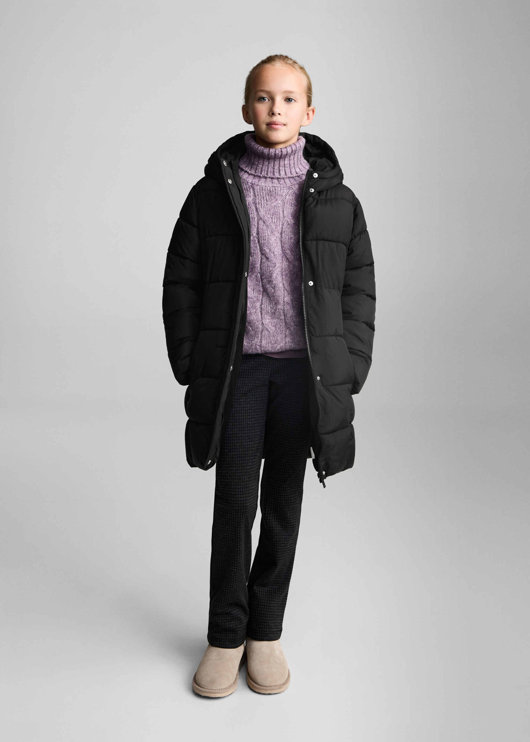 Hood puffer coat - General plane, Black. Ref: 77015634-00.