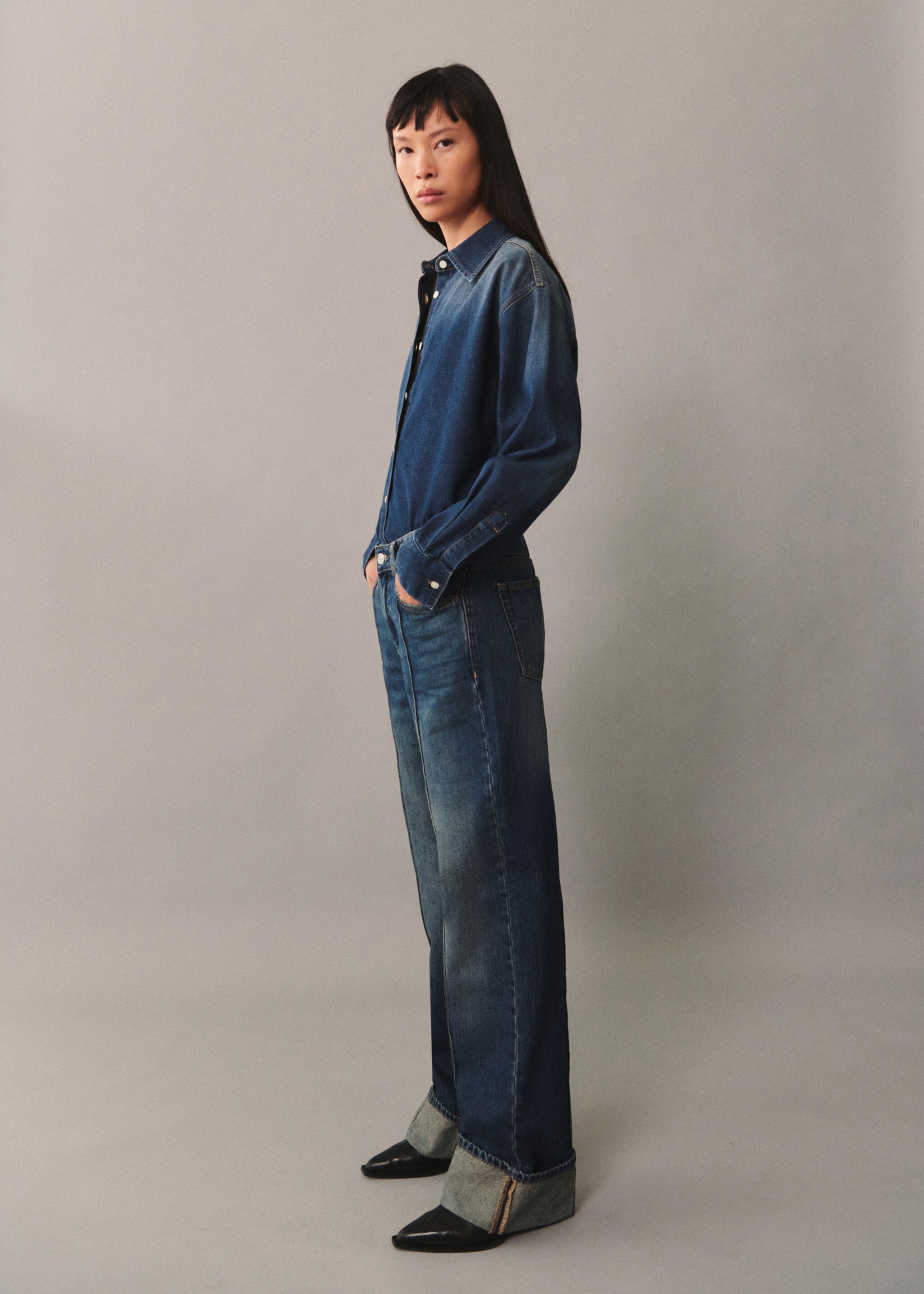 High waist straight jeans - General plane, Dark Blue. Ref: 77015648-00.