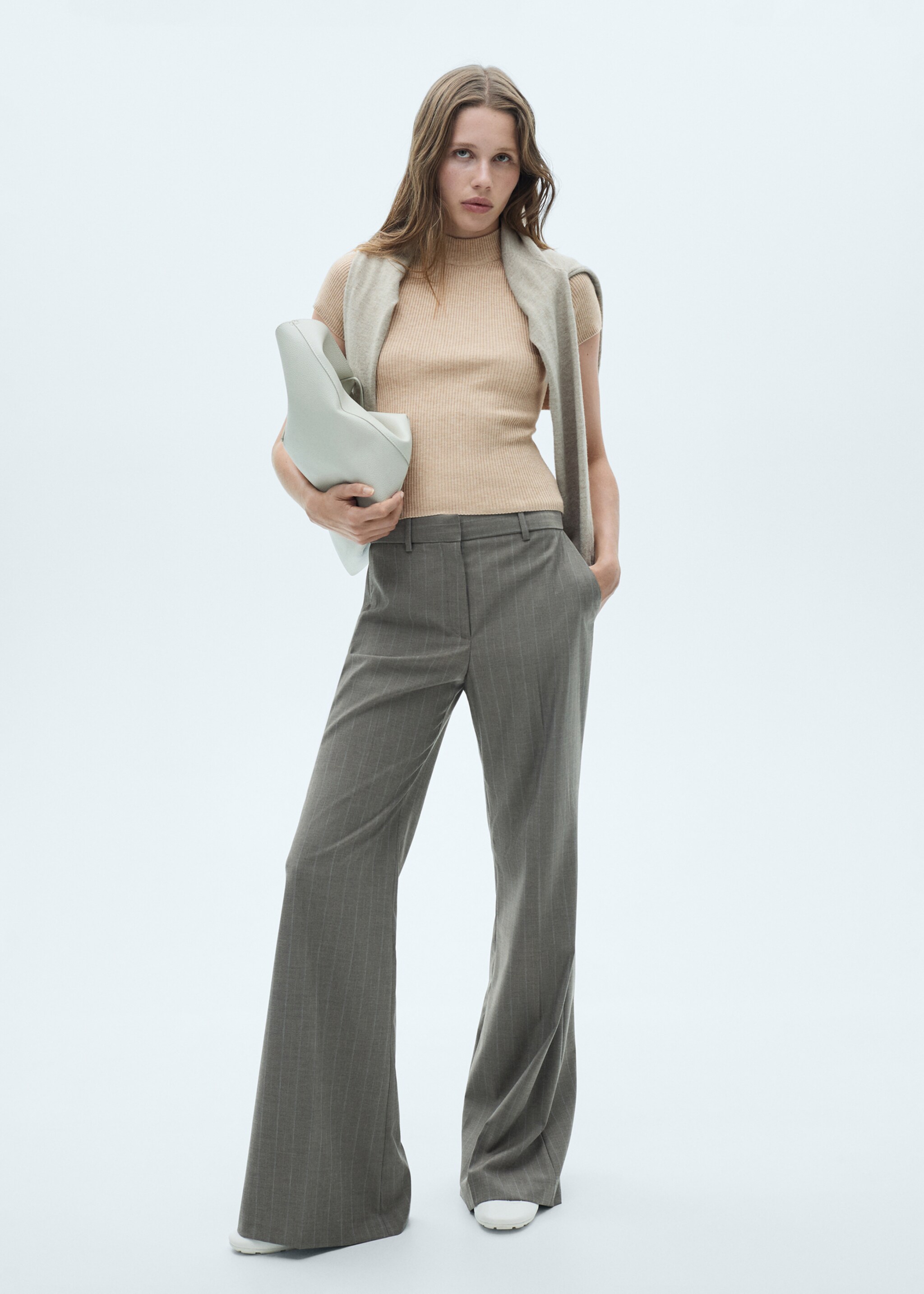 Ribbed t-shirt with perkins neck - General plane, Light/Pastel Grey. Ref: 77015652-00.