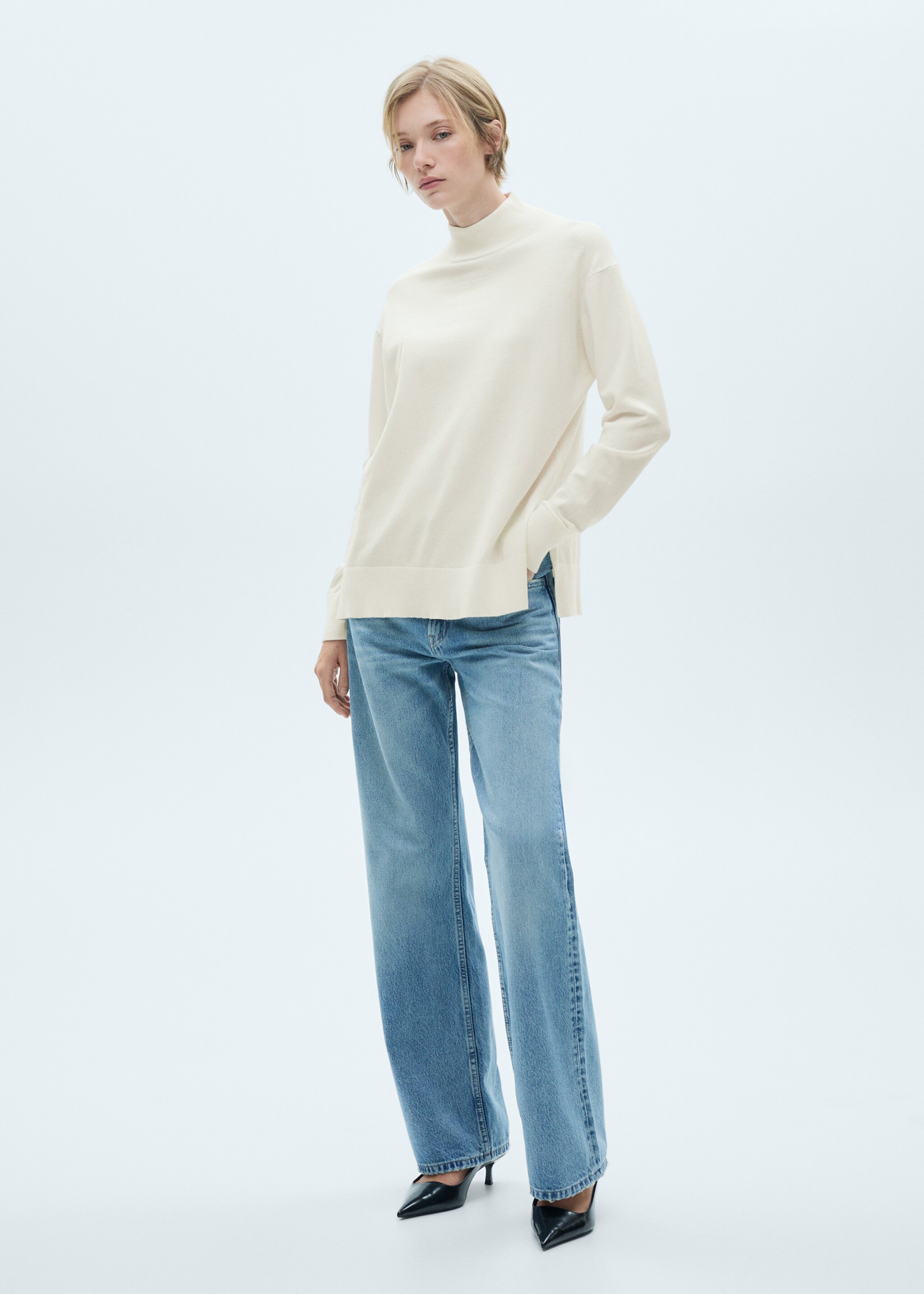 Knitted sweater with perkins neck - General plane, Ecru. Ref: 77015653-00.