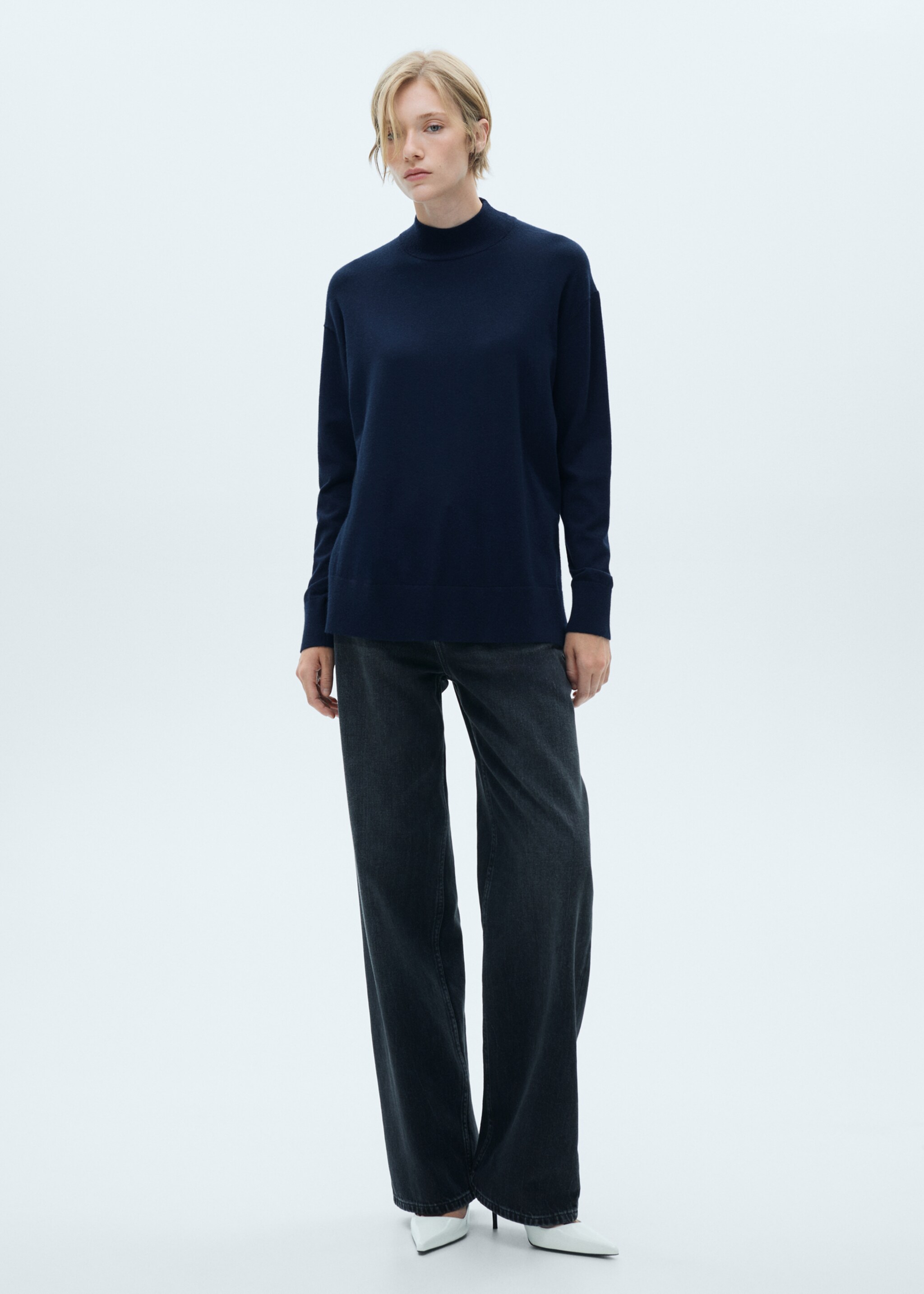 Knitted sweater with perkins neck - General plane, Dark Navy. Ref: 77015653-00.