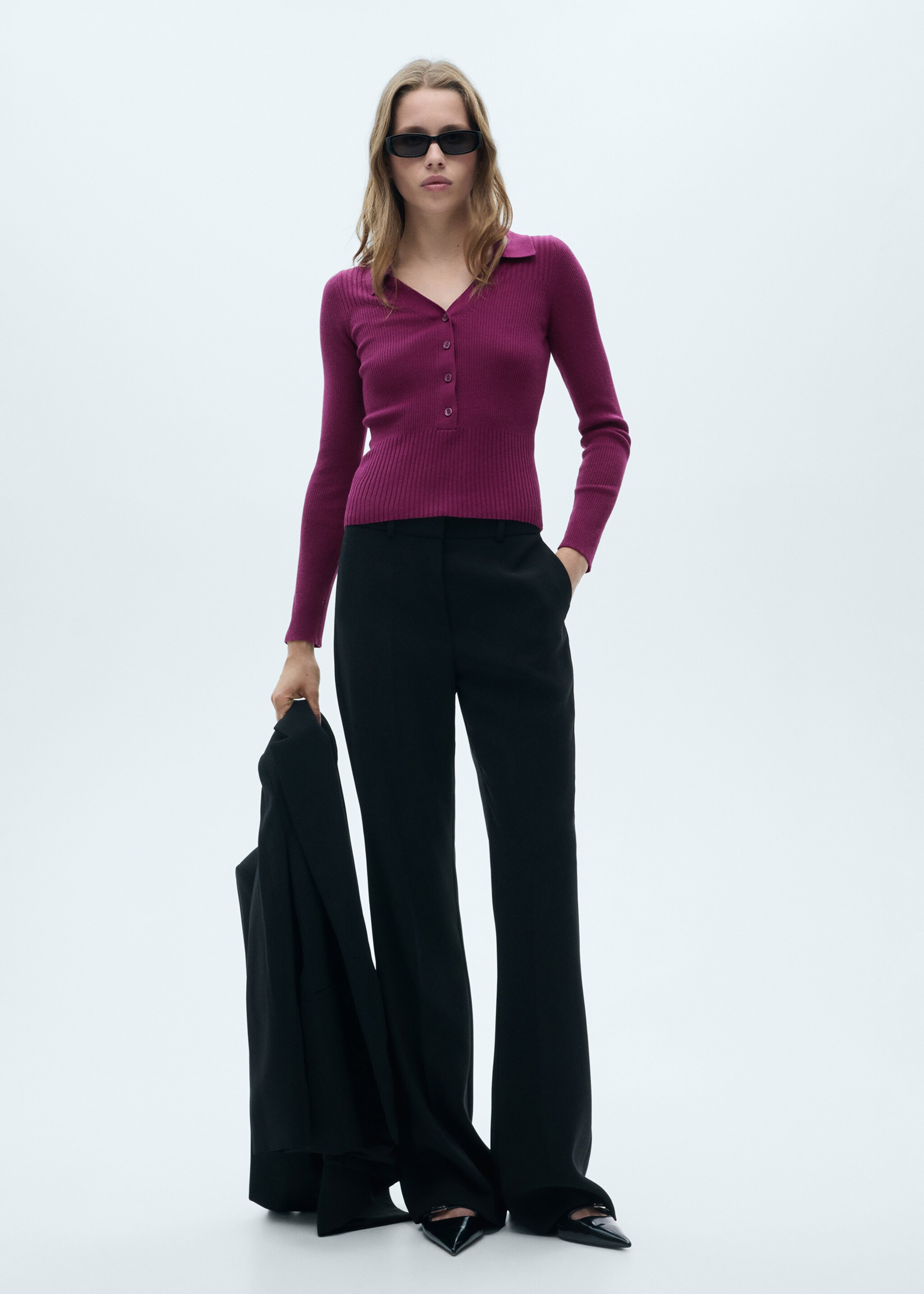 Ribbed sweater with buttons - General plane, Wine. Ref: 77015658-00.