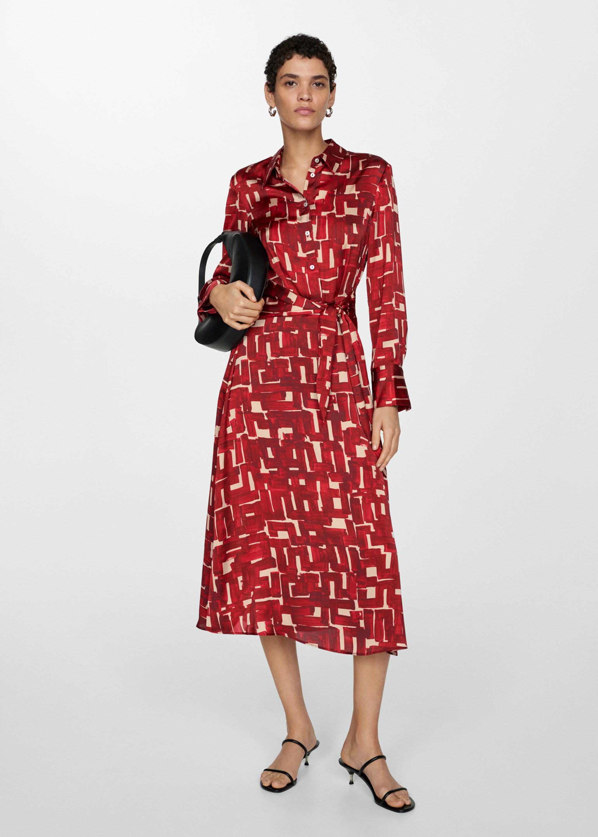 Bedrucktes Hemdkleid - Allgemeine Ansicht, Granatrot. Ref: 77015673-00.