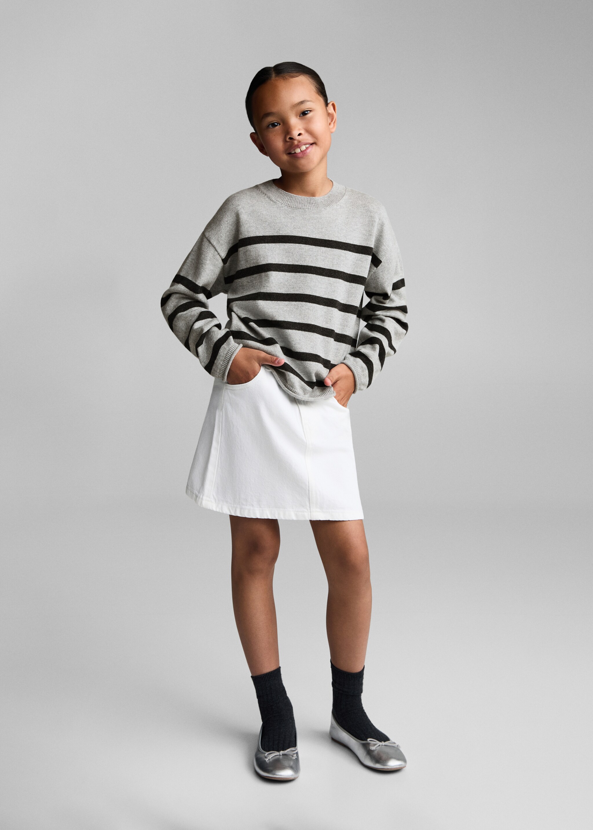 Striped rib sweater - General plane, Medium Heather Grey. Ref: 77015988-00.
