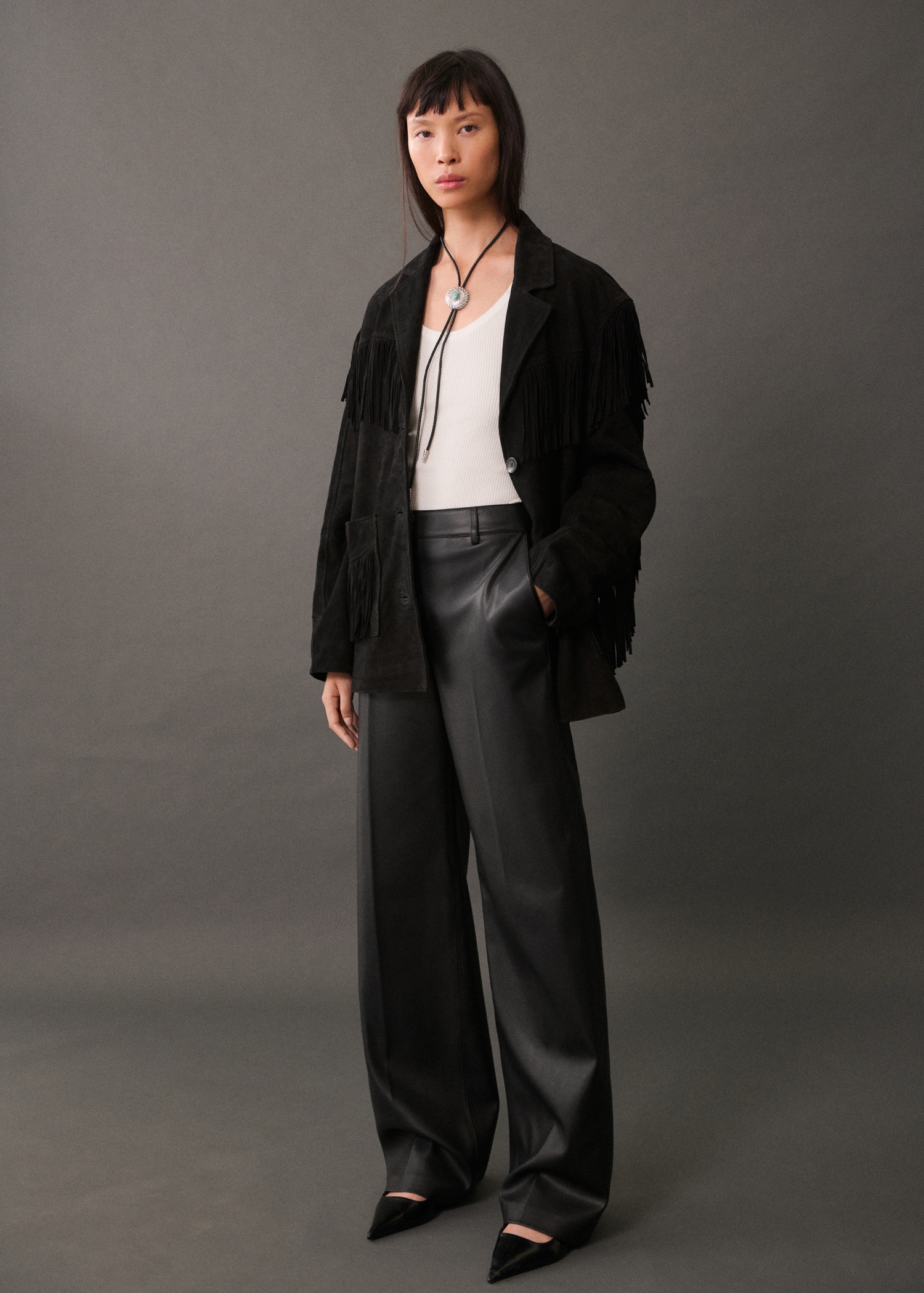 Wide leg leather-effect trousers Women MANGO OUTLET Norway