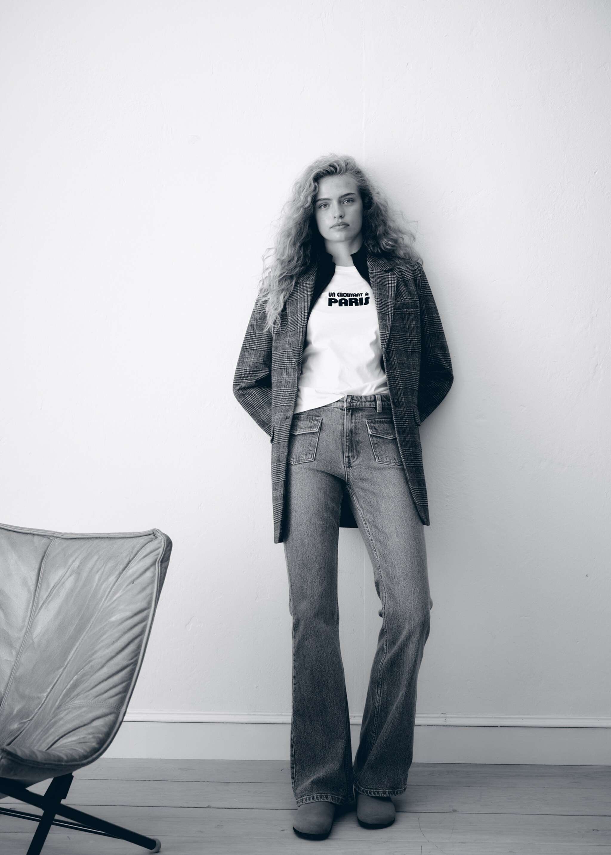 Karierter Mantel aus Woll-Mix - Allgemeine Ansicht, Mittelbraun. Ref: 77016743-00.