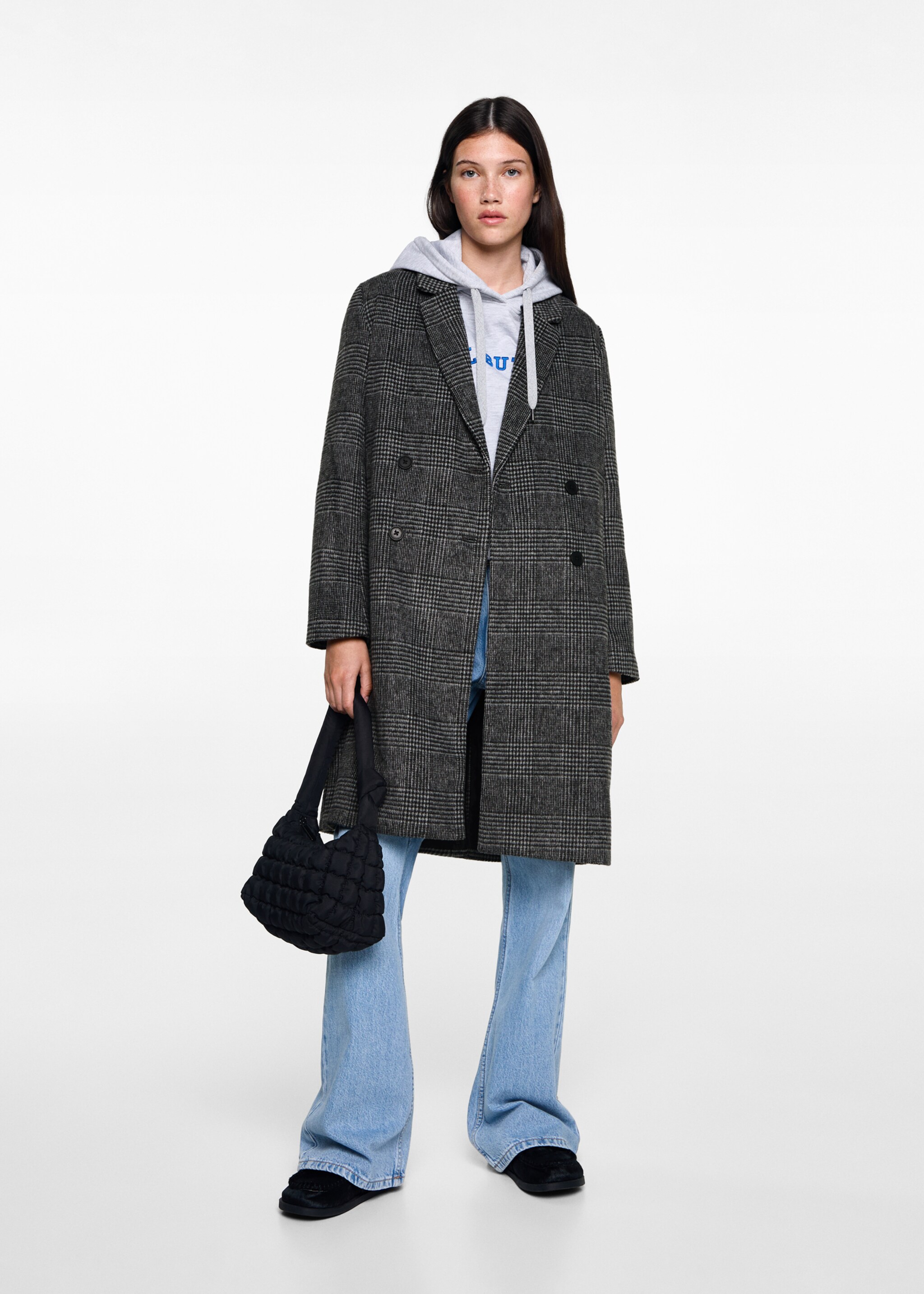Checked wool-blend overcoat - General plane, Grey. Ref: 77017115-00.