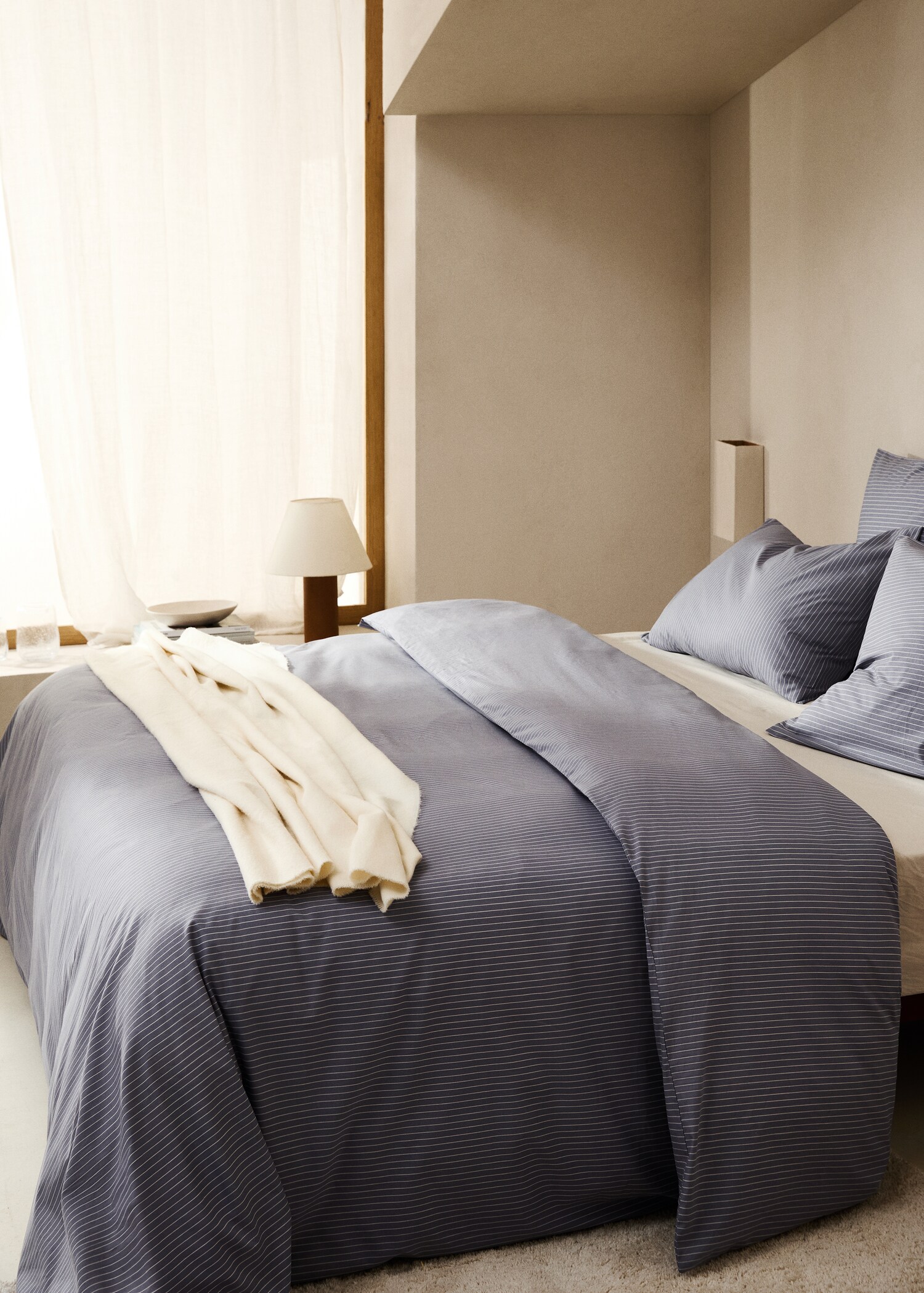 Housse de couette percale de coton rayures lit de 180 cm - Plan général