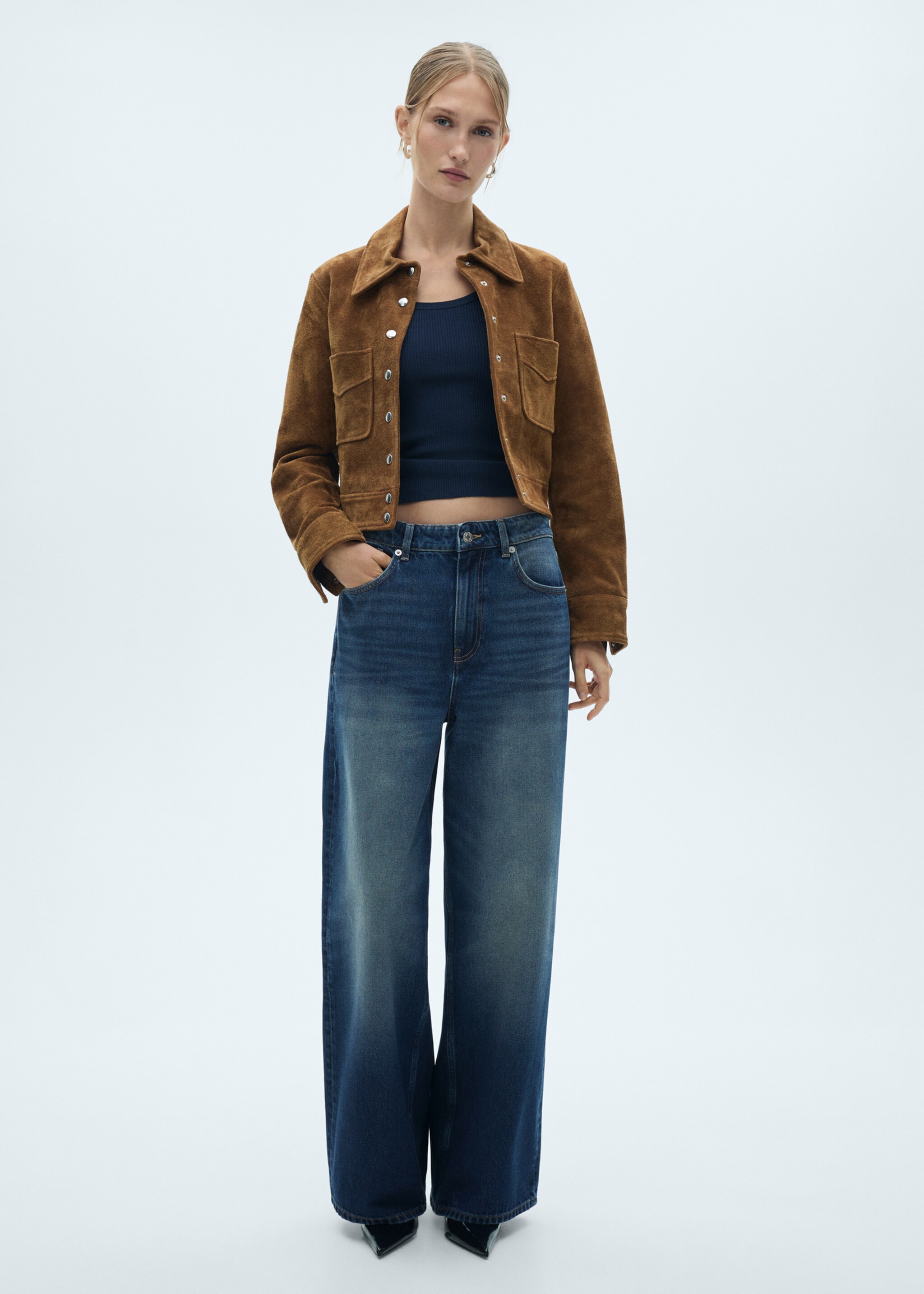 Wideleg loose low-rise jeans - Overzichtstekening, Donkerblauw. Ref: 77017716-00.