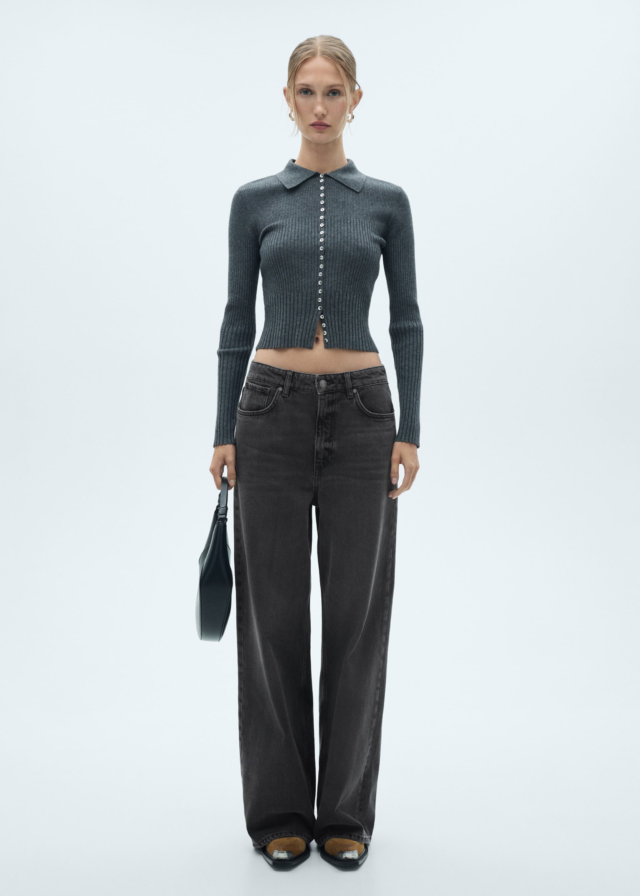 Low-rise loose-fit wide leg jeans - General plane, Black denim. Ref: 77017717-00.