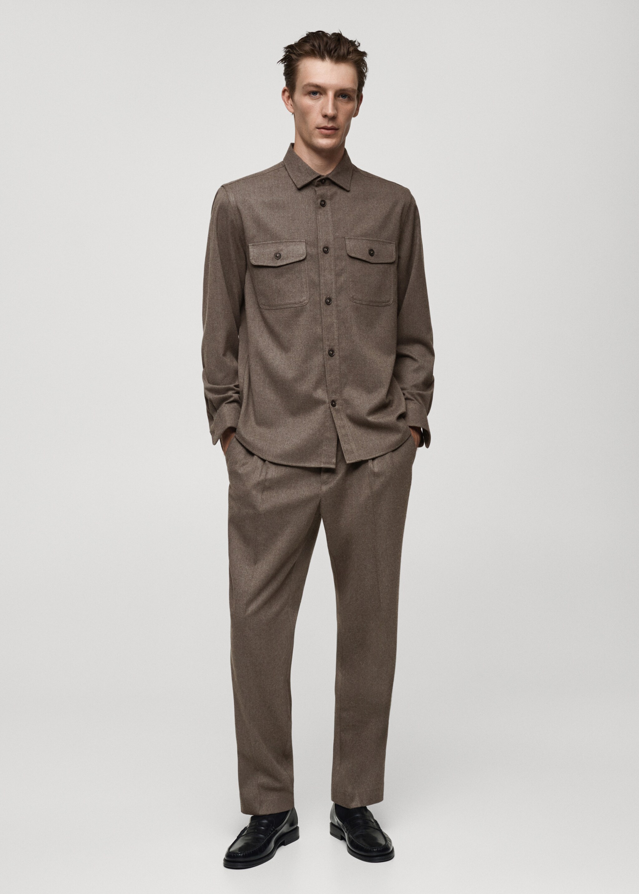 Regular Fit Bundfaltenhose mit Kordelzug - Allgemeine Ansicht, Nerzgrau. Ref: 77017922-00.