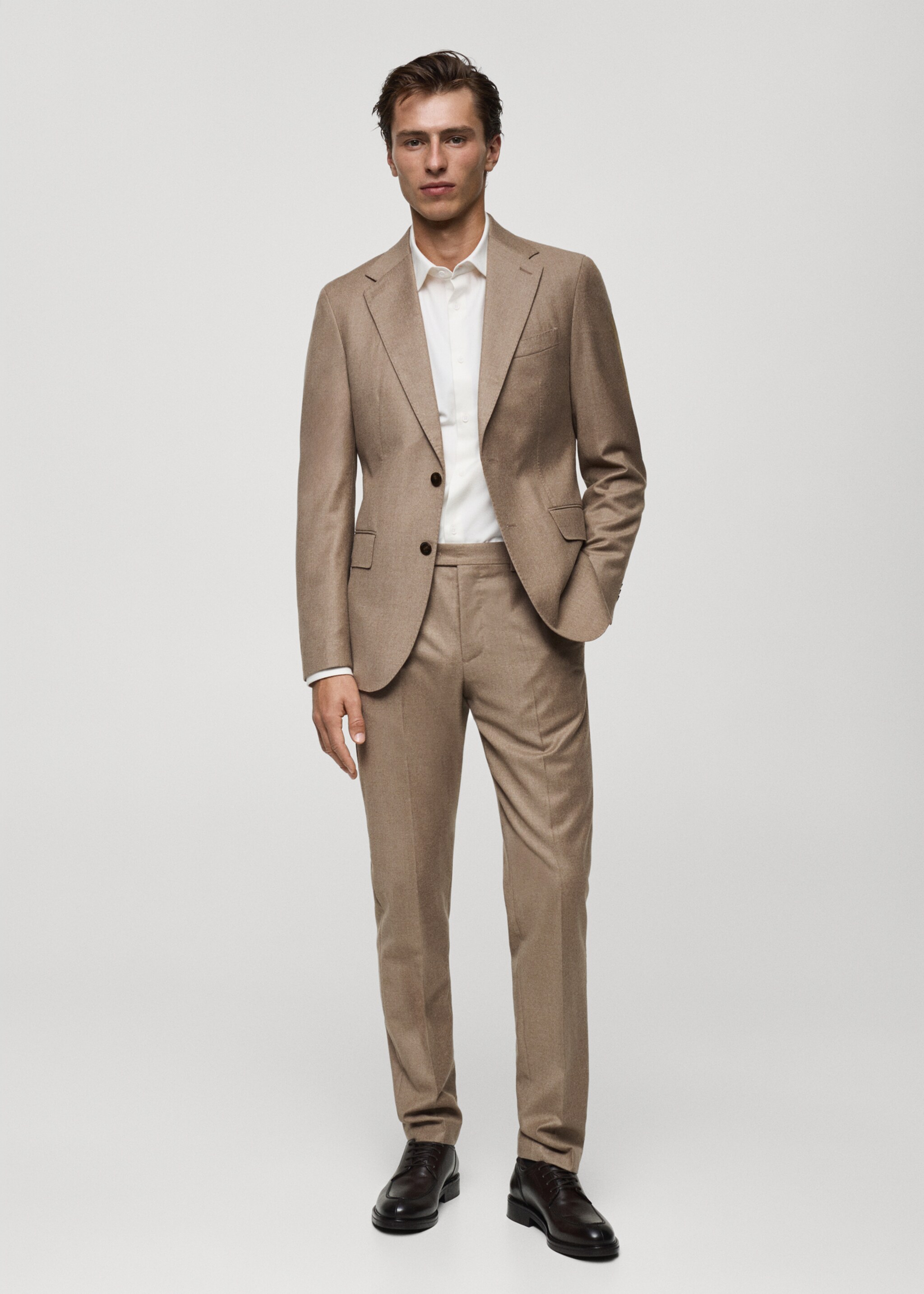 100% Italian virgin wool flannel suit trousers - General plane, Medium Brown. Ref: 77017925-00.