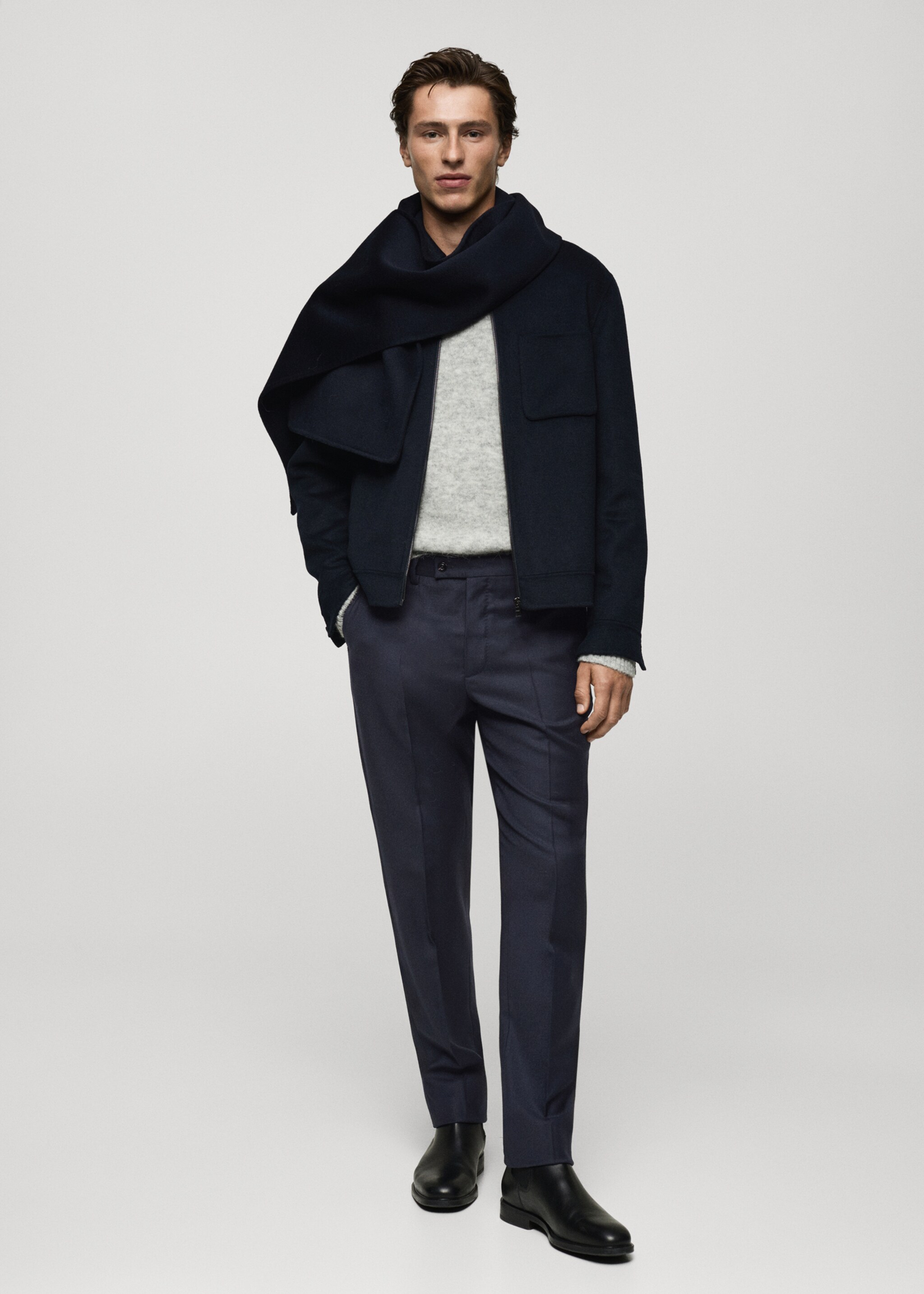 100% Italian virgin wool flannel suit trousers - General plane, Dark Navy. Ref: 77017926-00.