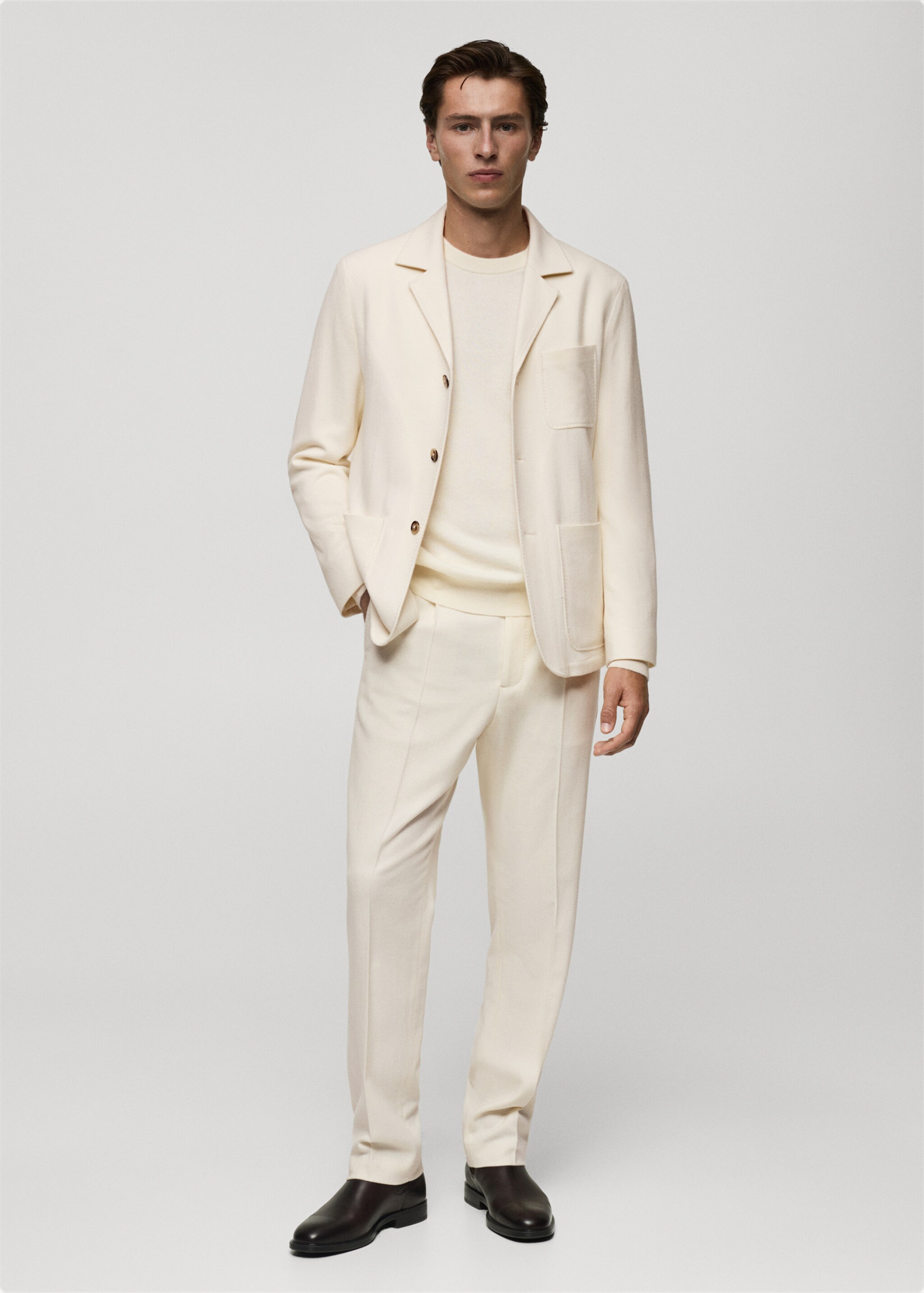 Italian wool flannel suit trousers - General plane, White. Ref: 77017928-00.