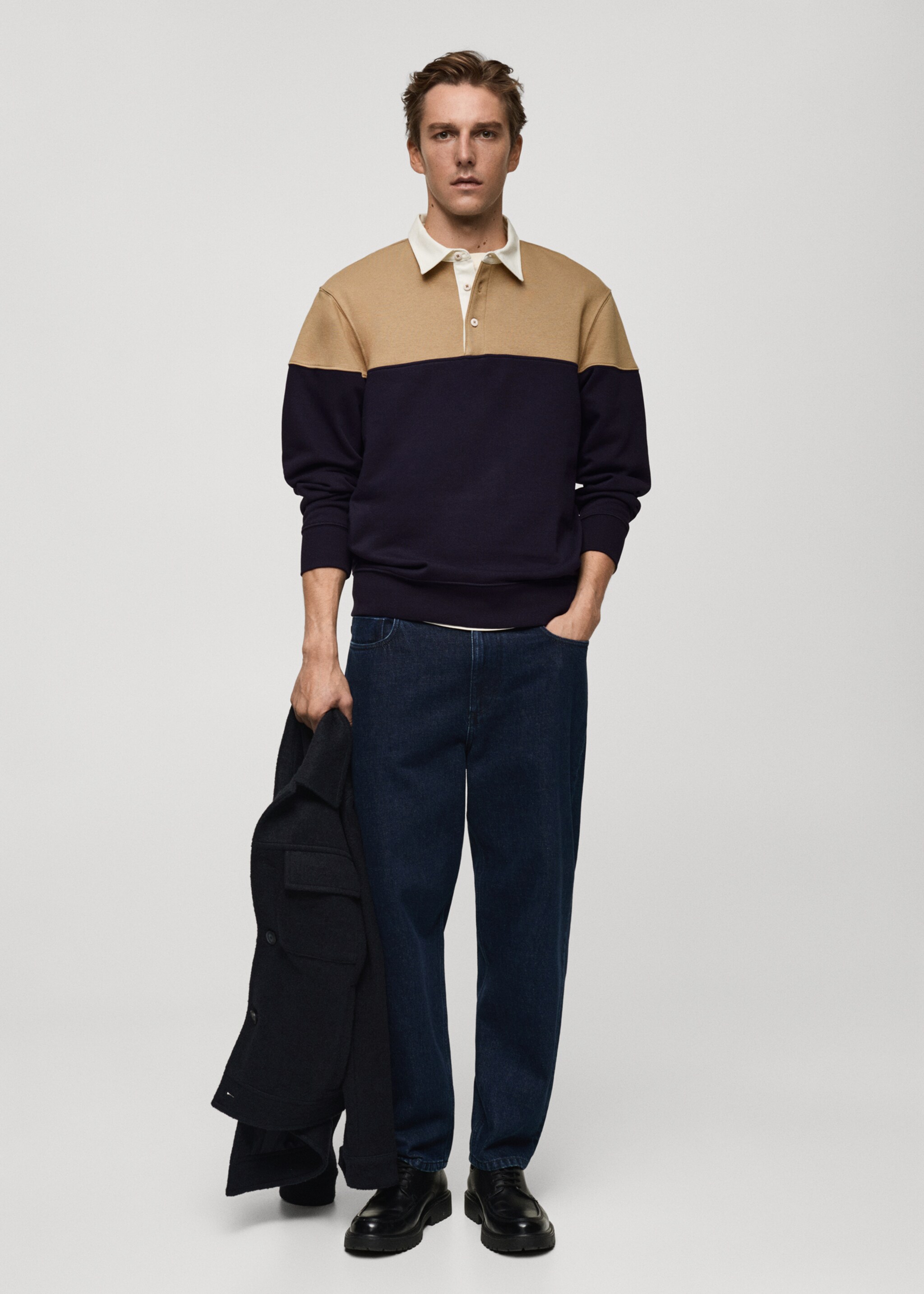 Two-tone cotton polo sweatshirt - General plane, Dark Navy. Ref: 77017939-00.