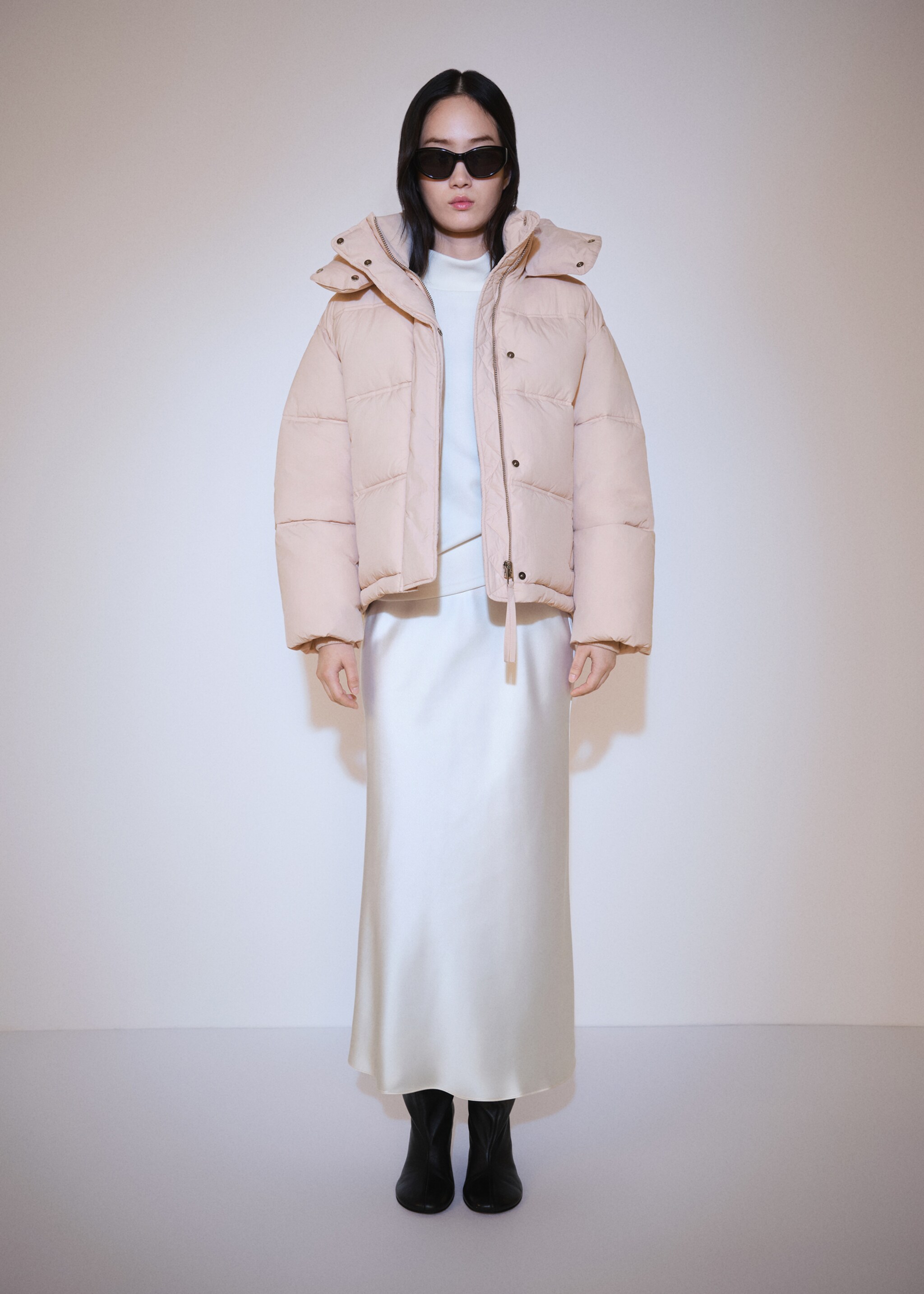 Short padded hooded anorak - General plane, Pastel Pink. Ref: 77018266-00.