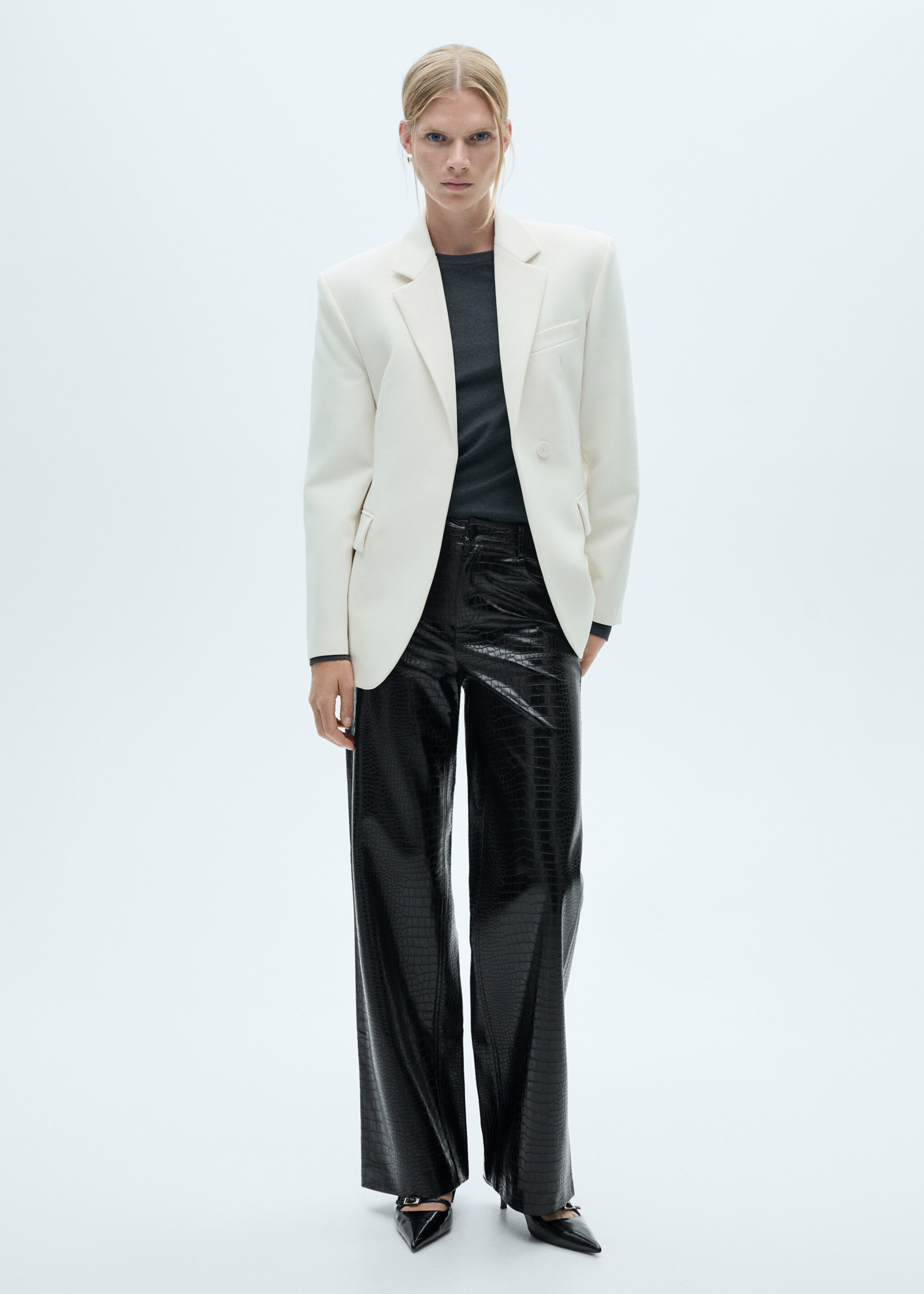 Croco leather-effect straight-fit trousers - General plane, Black. Ref: 77018269-00.