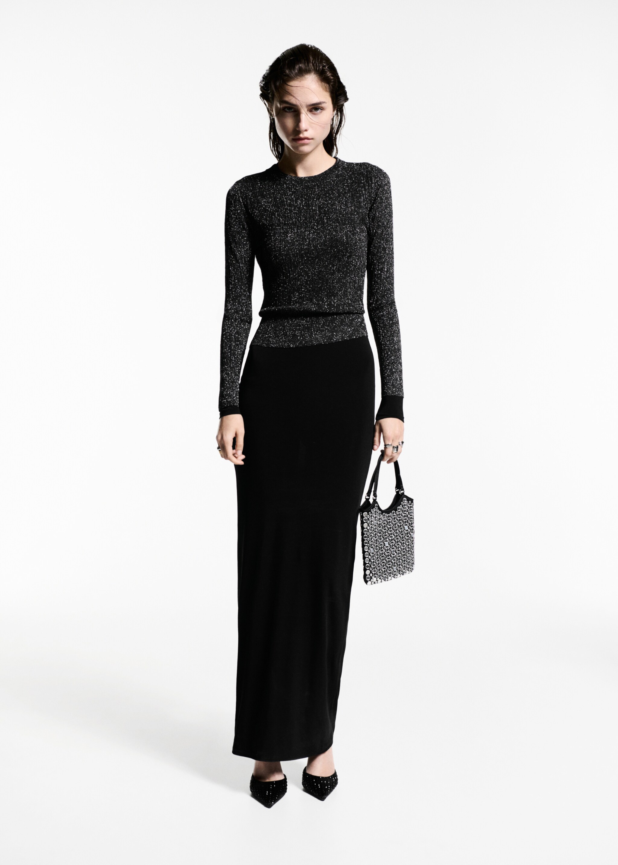 Crewneck lurex sweater - General plane, Black. Ref: 77019061-00.