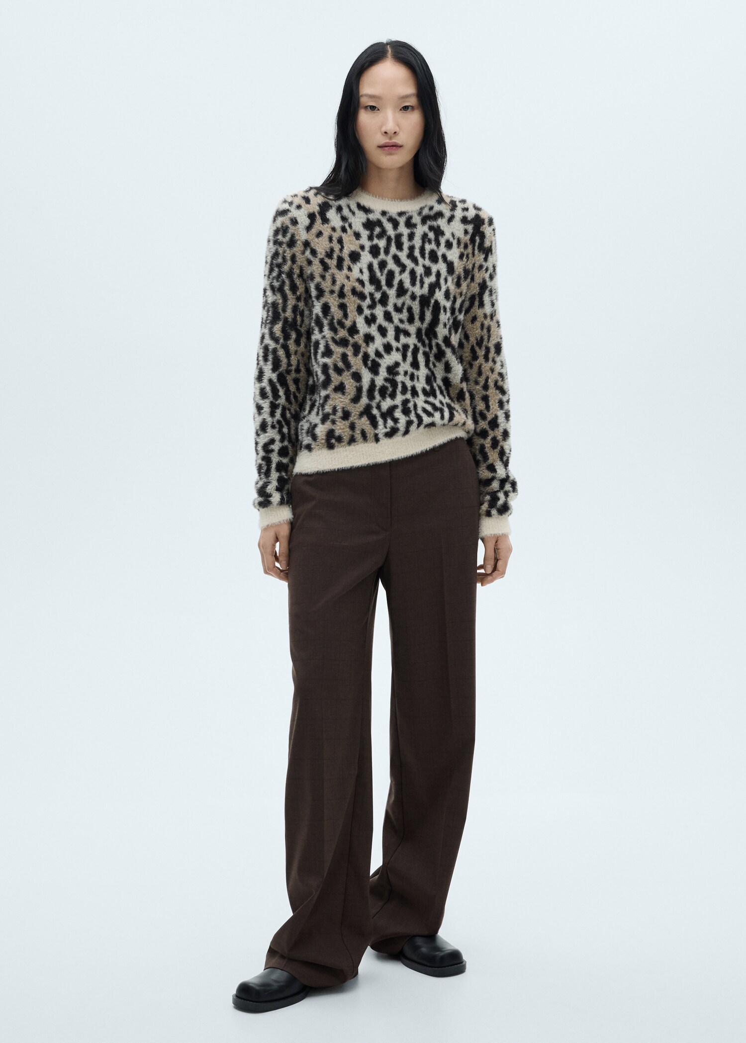 Pullover mit Pelz-Effekt und Animal-Print - Allgemeine Ansicht