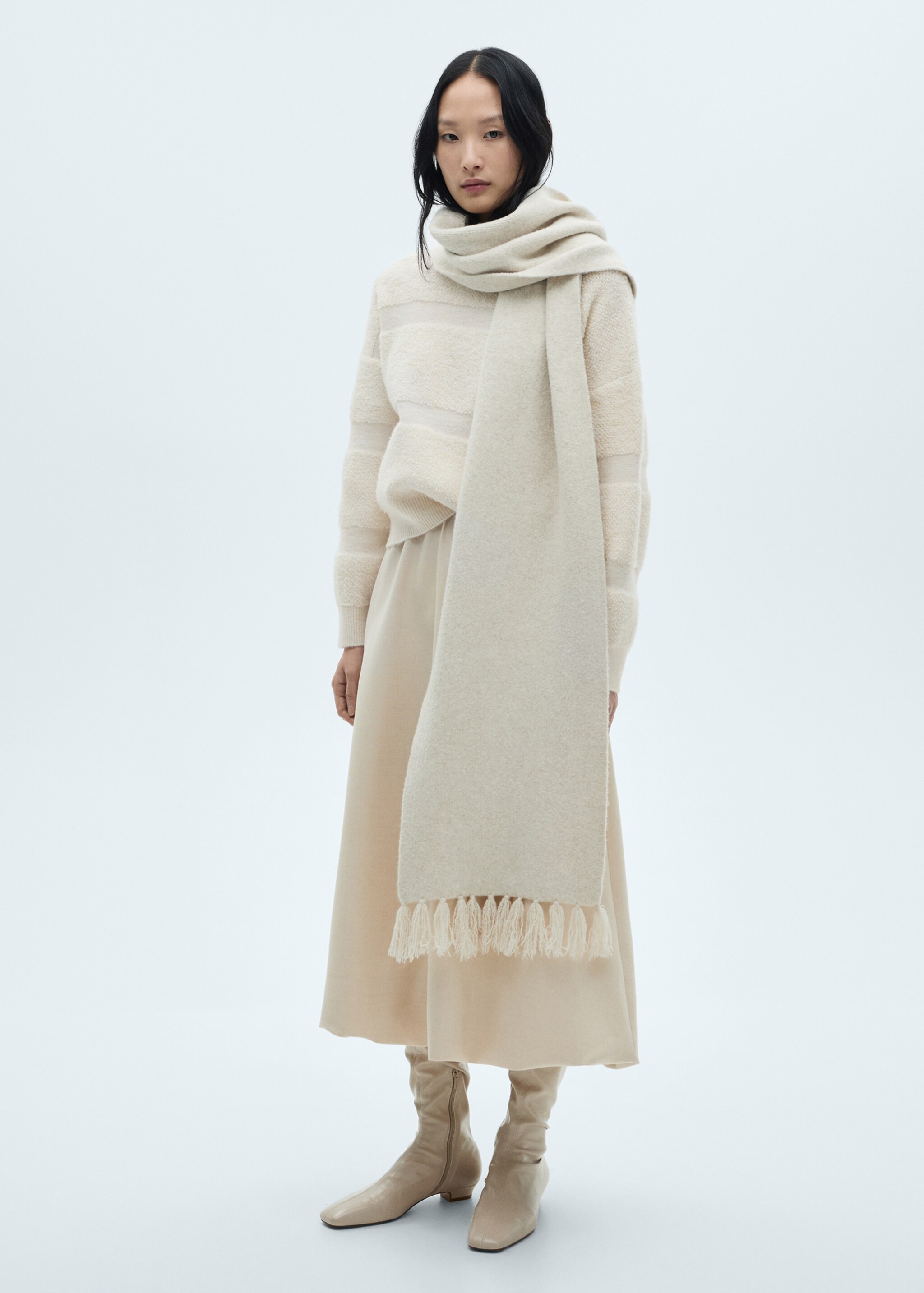 Pull-over empiècements col montant - Plan général, Écru. Ref: 77019078-00.