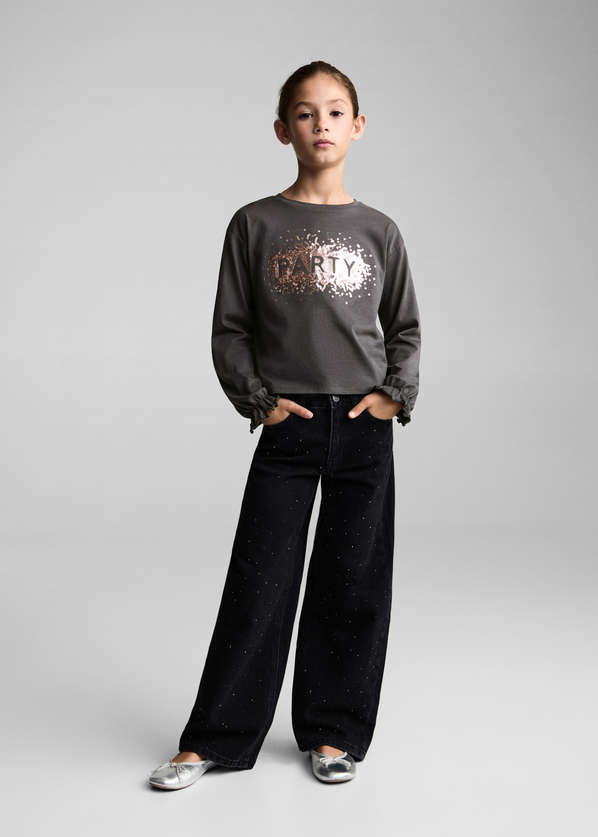 Camiseta estampada lentejuelas - Plano general, Gris antracita. Ref: 77019239-00.