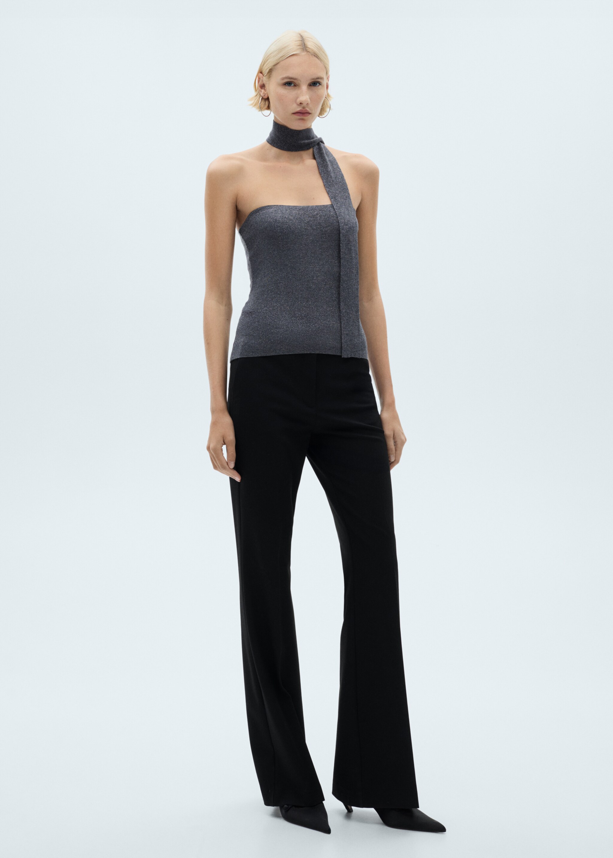 Lurex top with bow - General plane, Grey. Ref: 77019406-00.