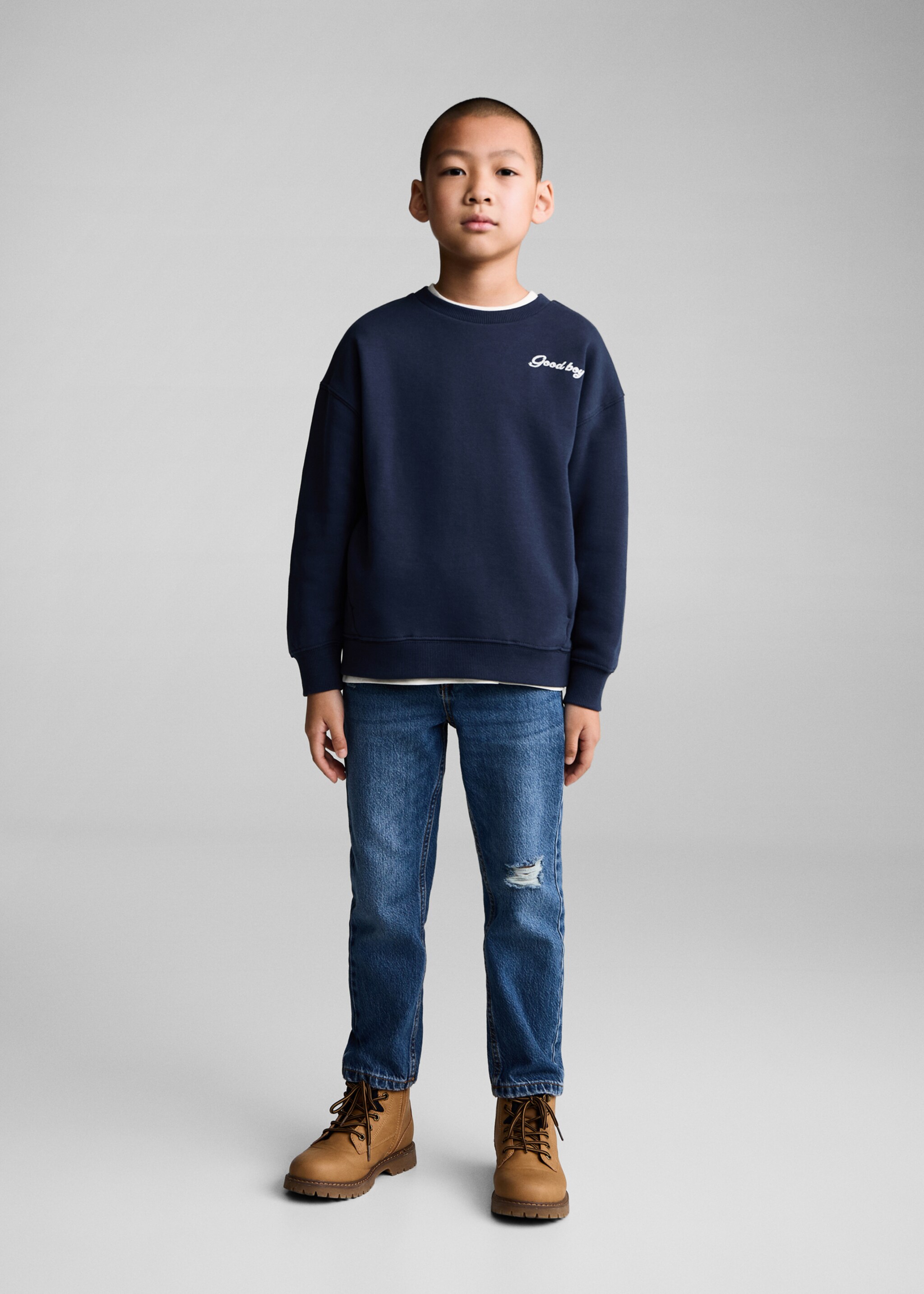 Gemustertes Baumwoll-Sweatshirt - Allgemeine Ansicht, Dunkles Marineblau. Ref: 77019411-00.