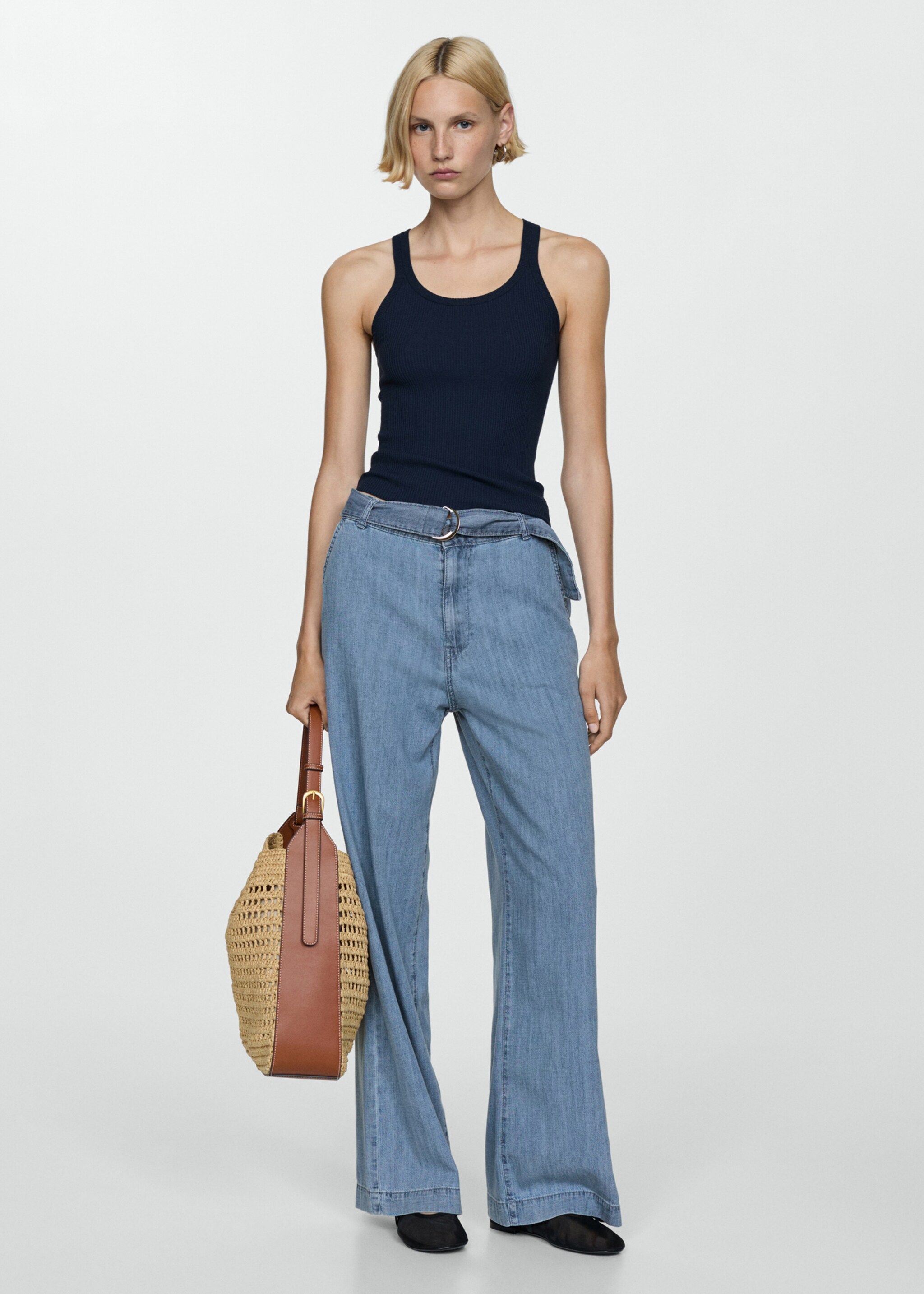 Flowy wideleg trousers with belt - General plane