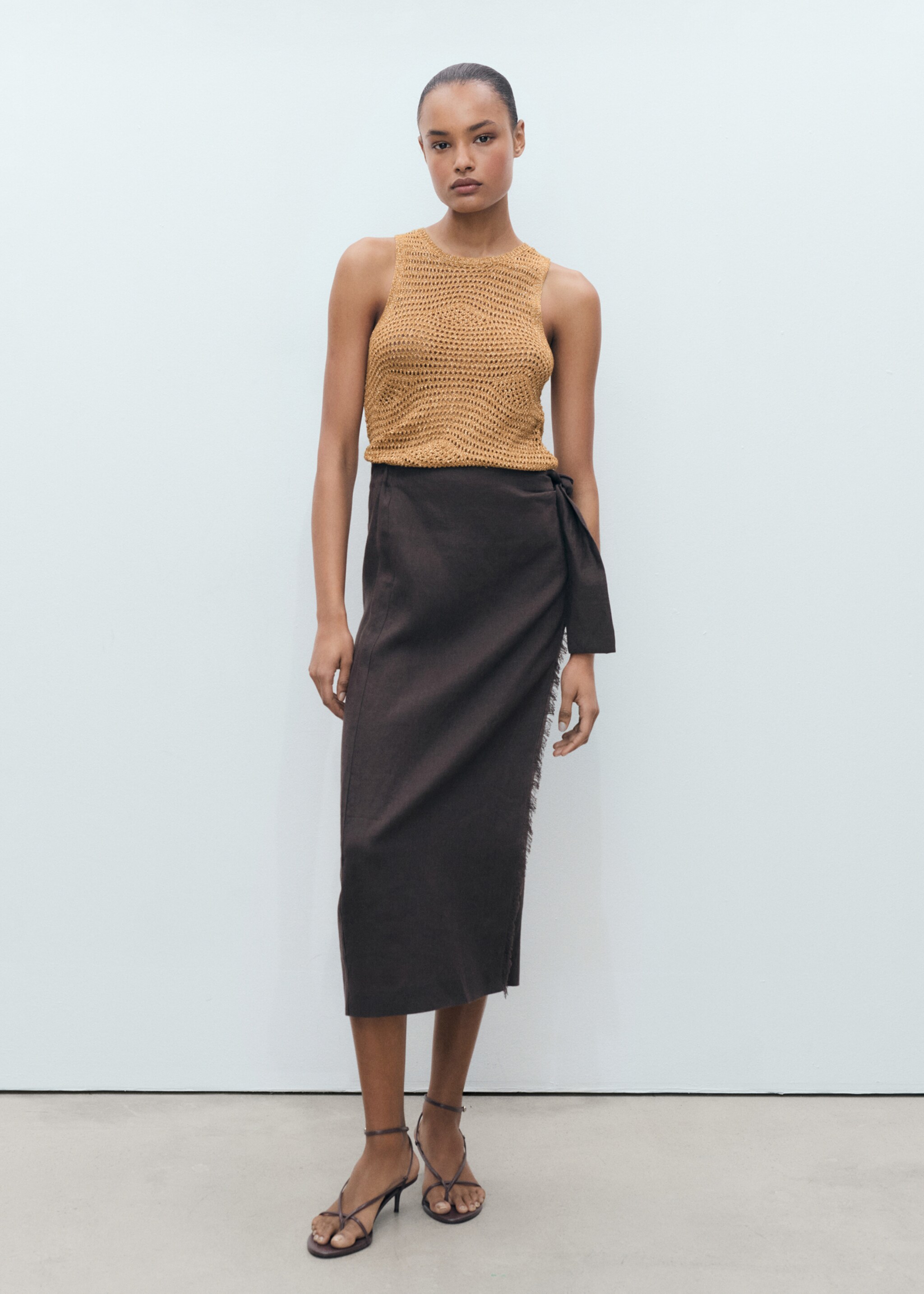 Openwork knitted lurex top - General plane, Gold. Ref: 77020344-00.