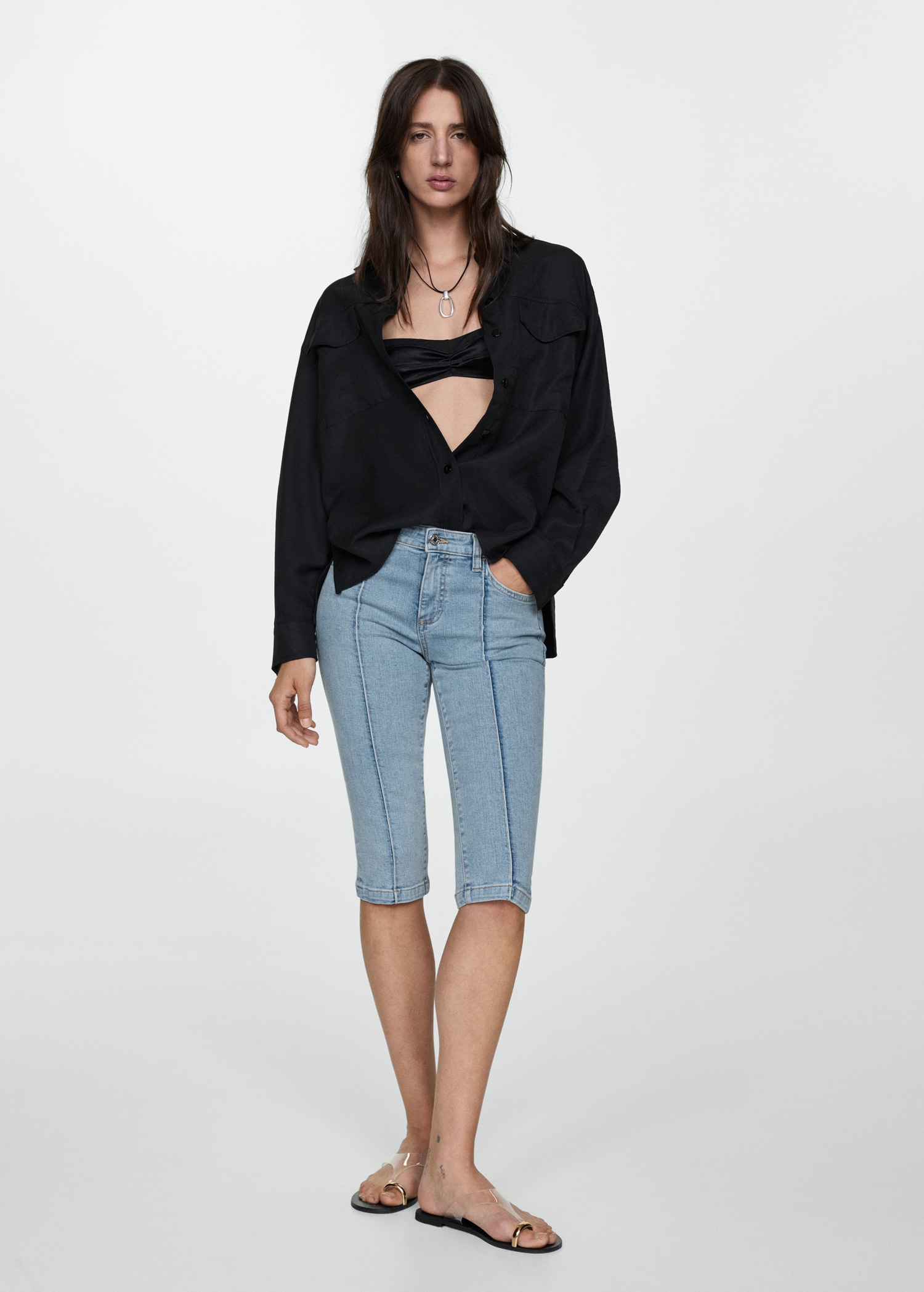 Slim-fit capri-jeans met sierstiksels - Overzichtstekening