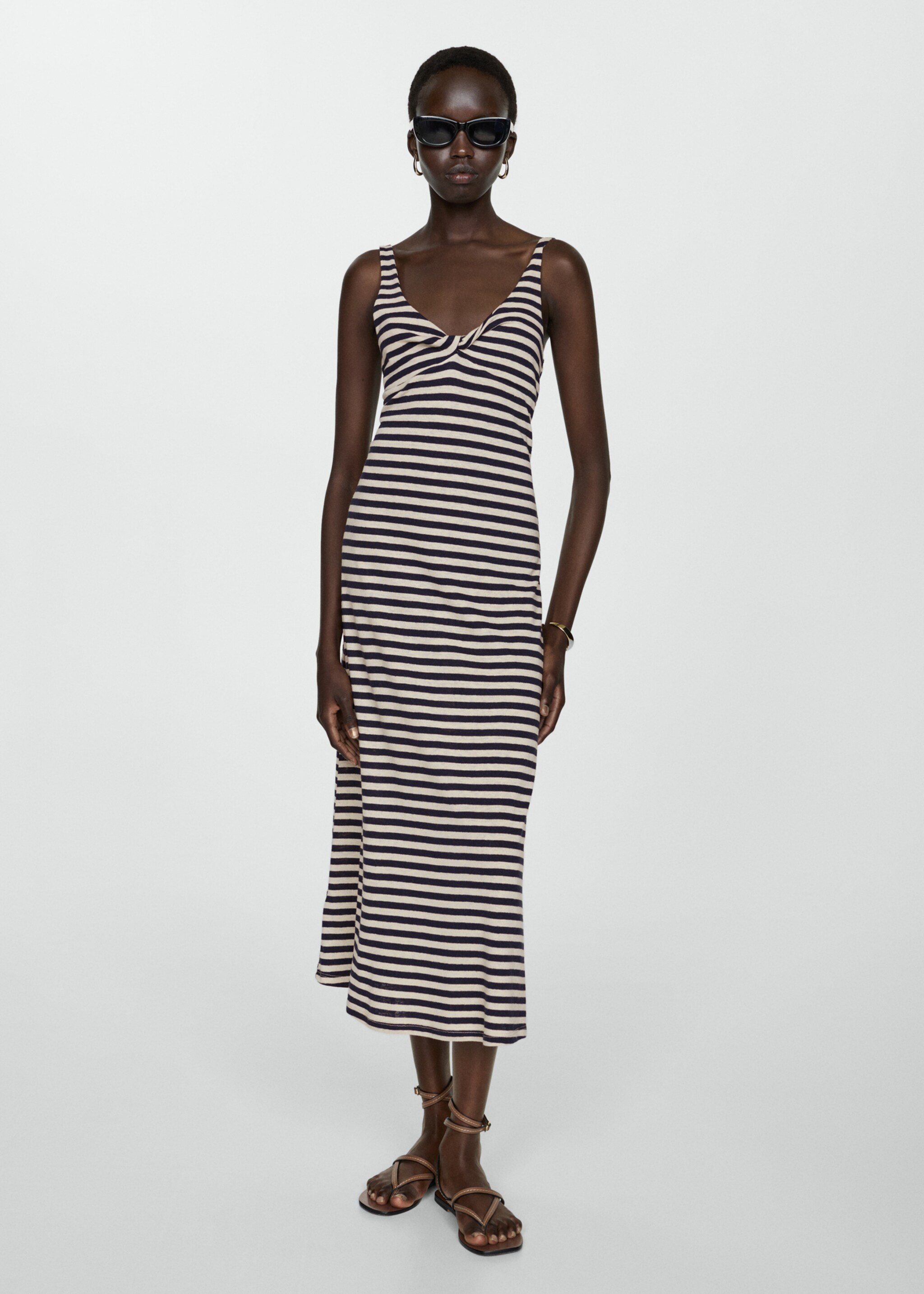 Linen dress with knot detail - General plane, Dark Navy. Ref: 77020371-00.