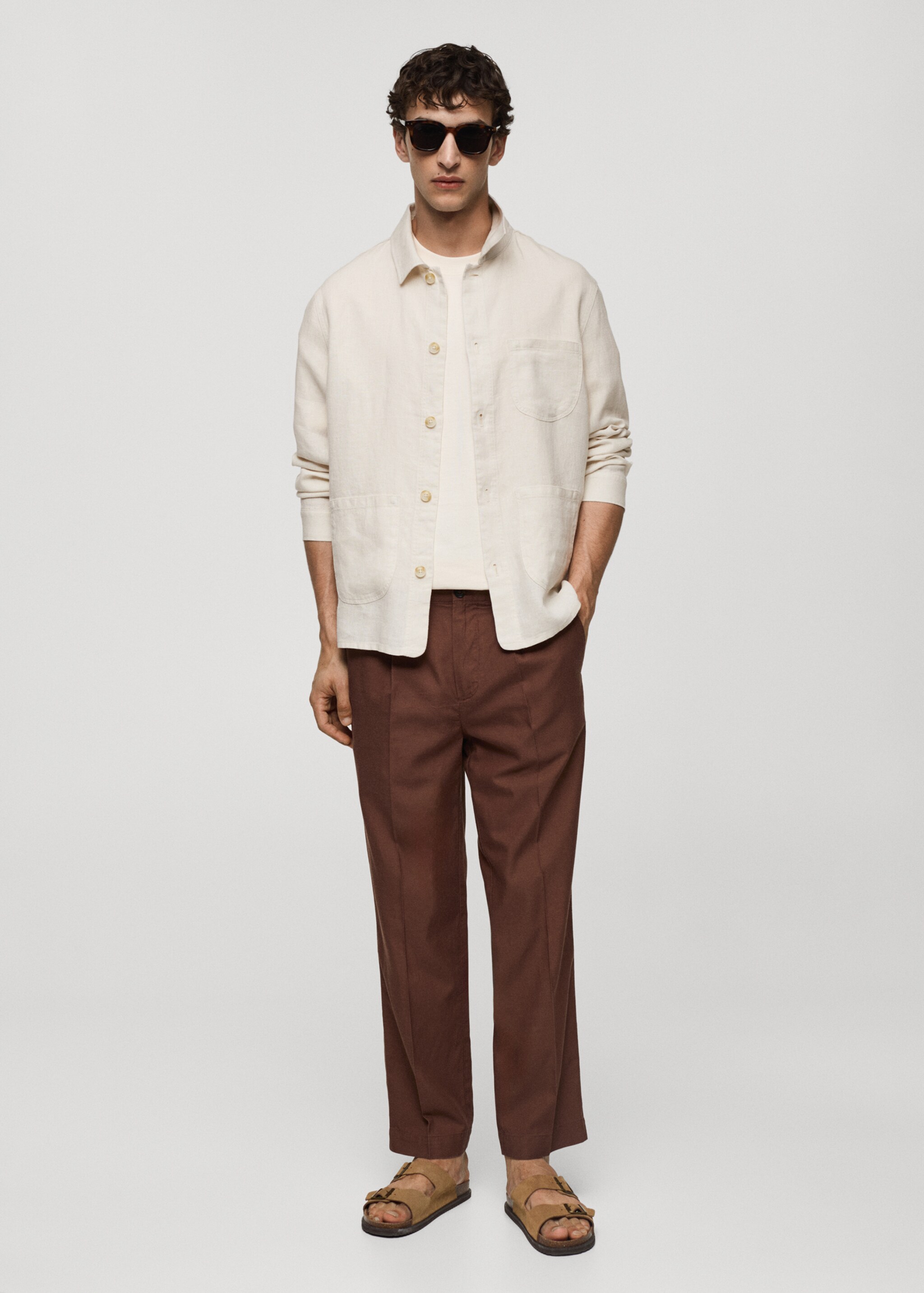 100% linen overshirt with pockets - General plane, White. Ref: 77020567-00.