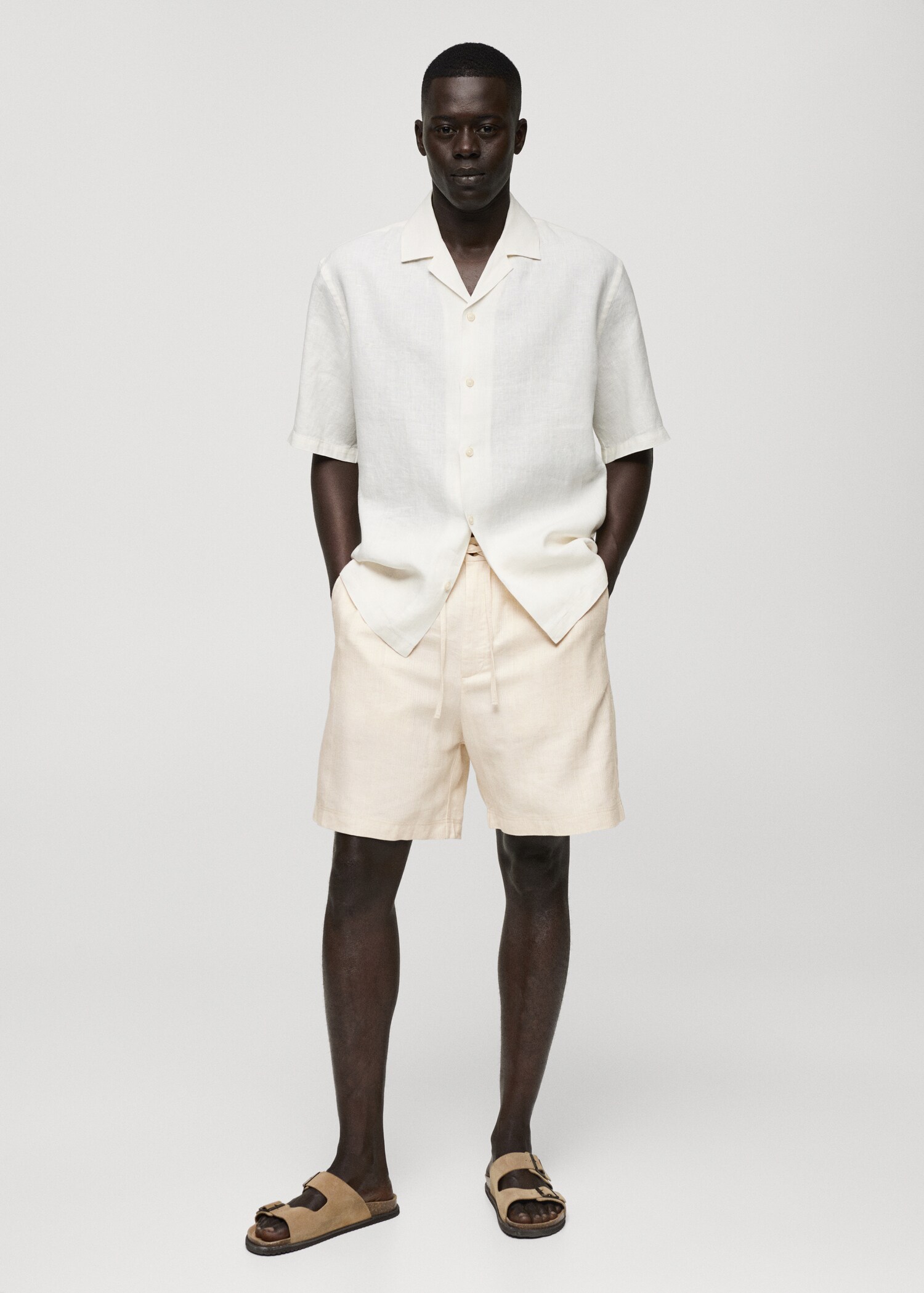 Bermudashorts aus Baumwoll-Leinengemisch mit Kordelzug - Allgemeine Ansicht