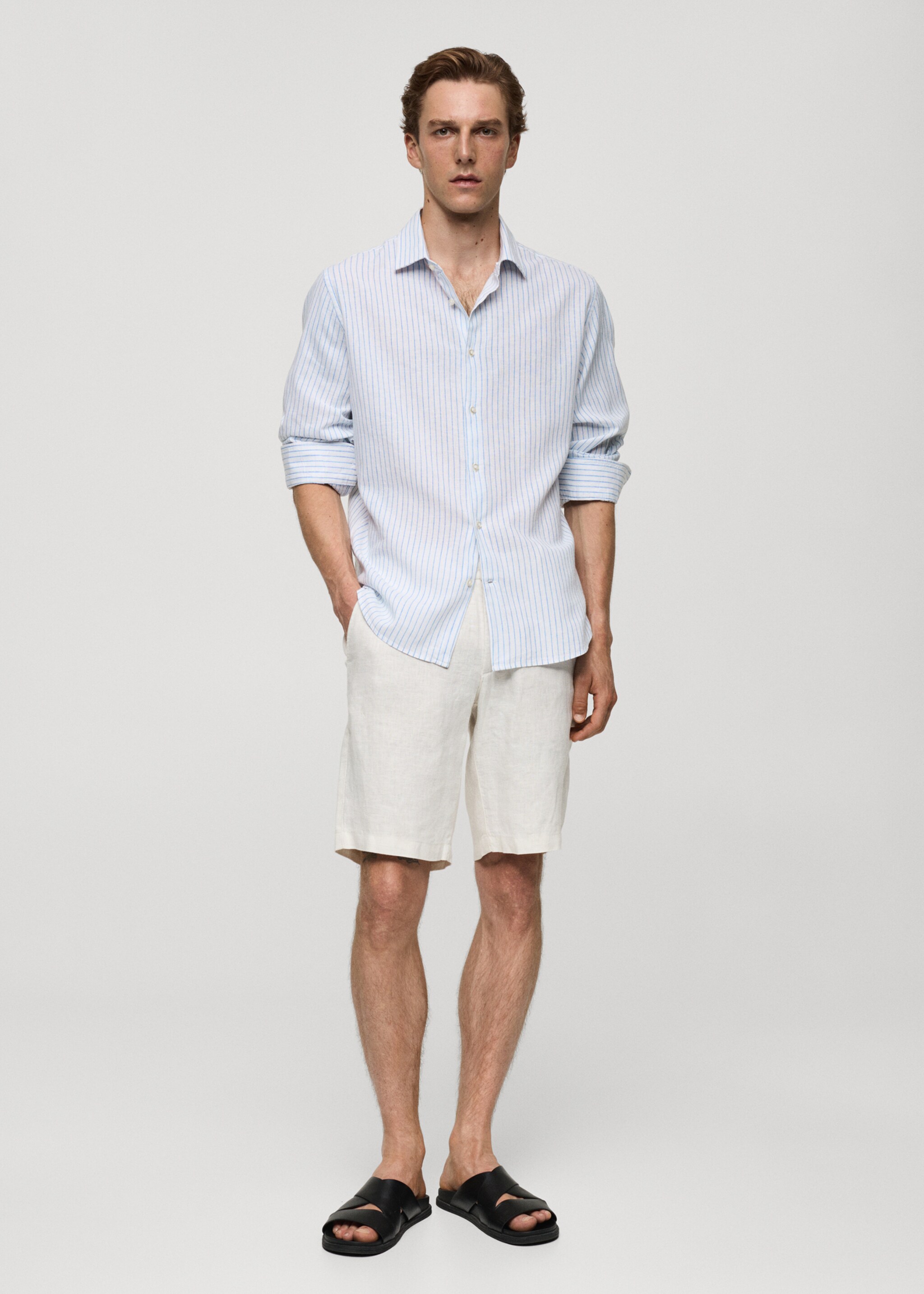 Regular-fit striped cotton-linen shirt - General plane
