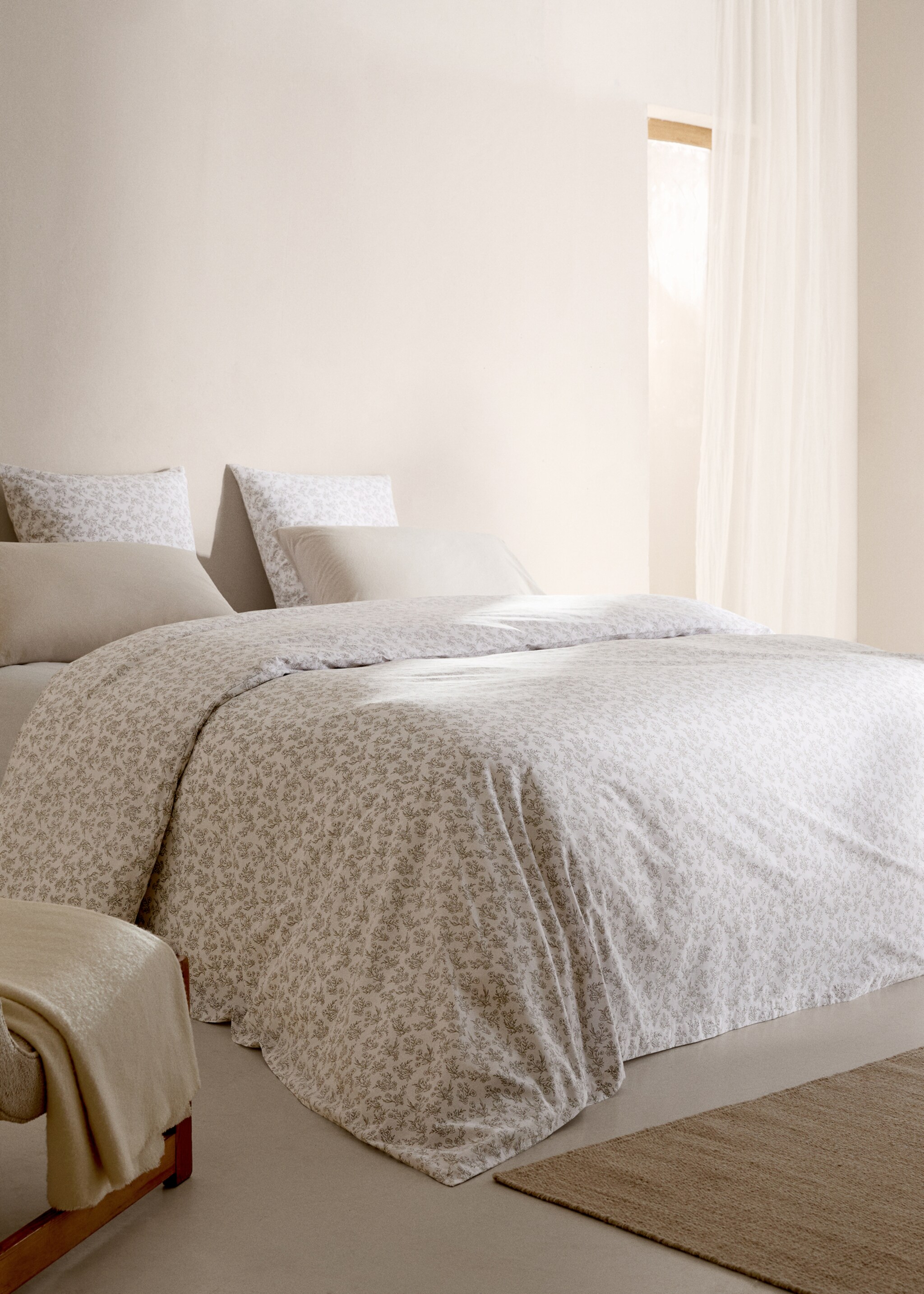 Cotton duvet cover with flower design Superking bed - General plane, Medium Grey. Ref: 77020605-00.