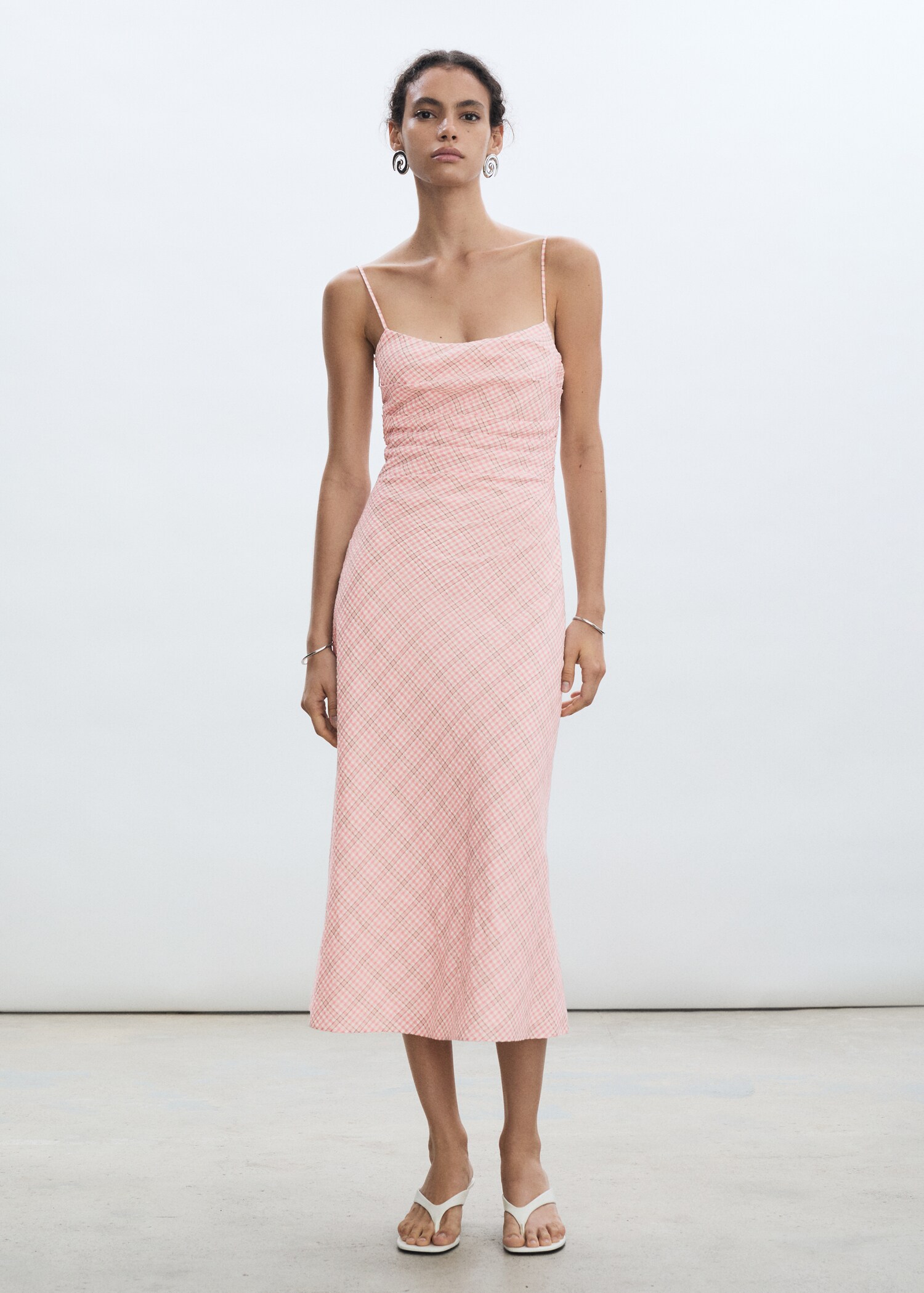 Check-print midi-dress - General plane