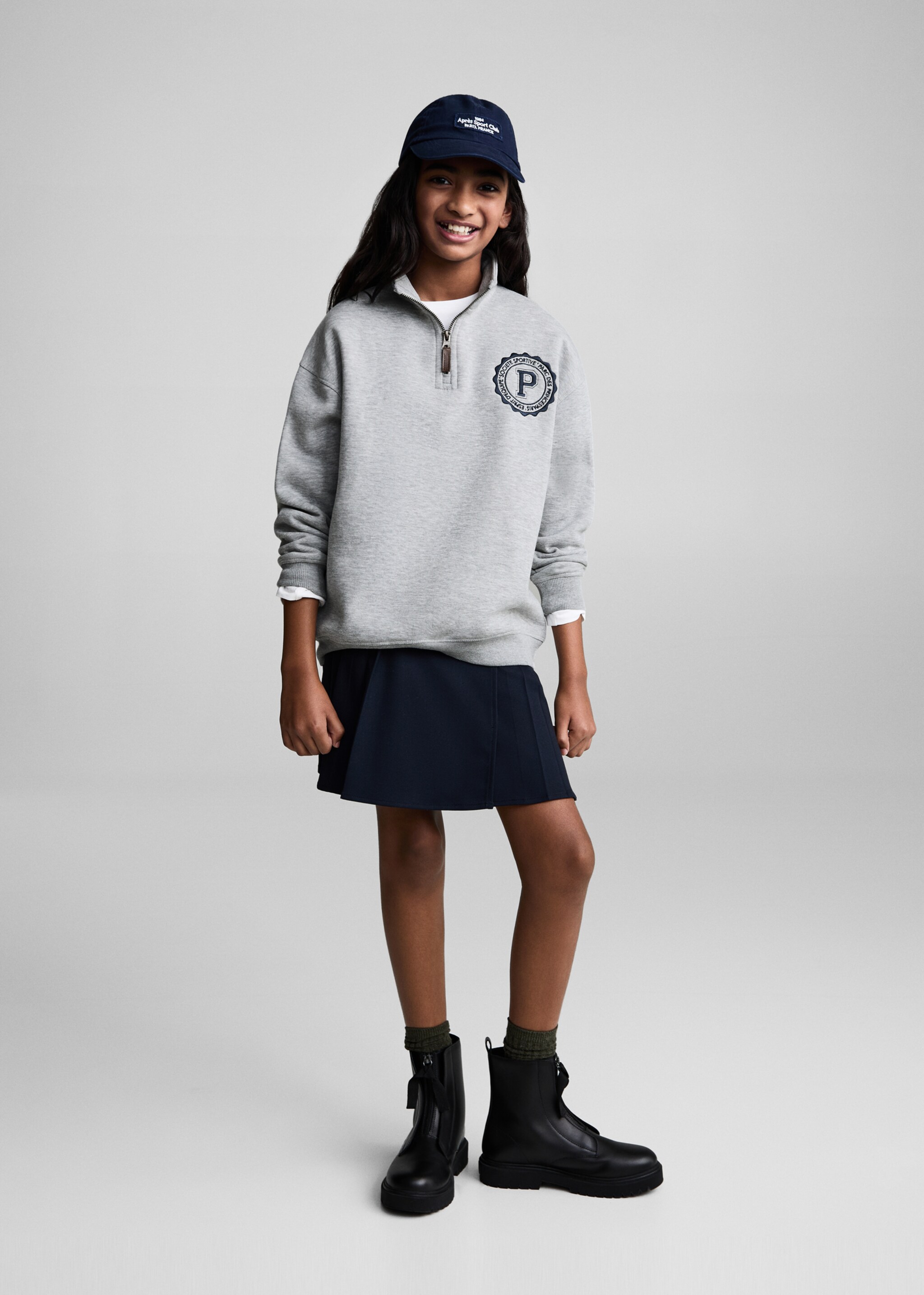 Baumwoll-Sweatshirt mit Stickdetail - Allgemeine Ansicht, Mittelgrau meliert. Ref: 77022933-00.
