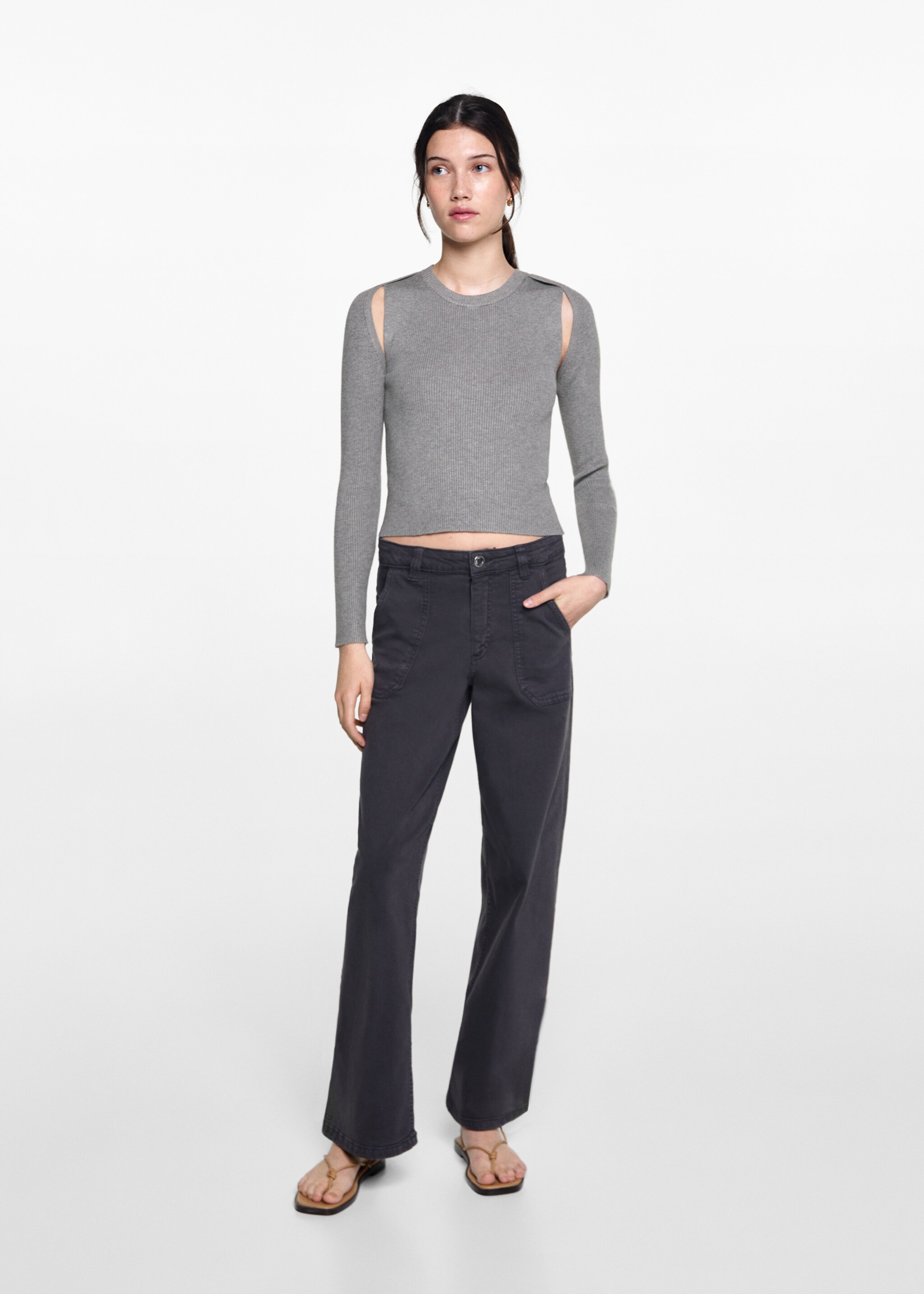 Ribbed sweater with sleeves - General plane, Grey. Ref: 77022934-00.