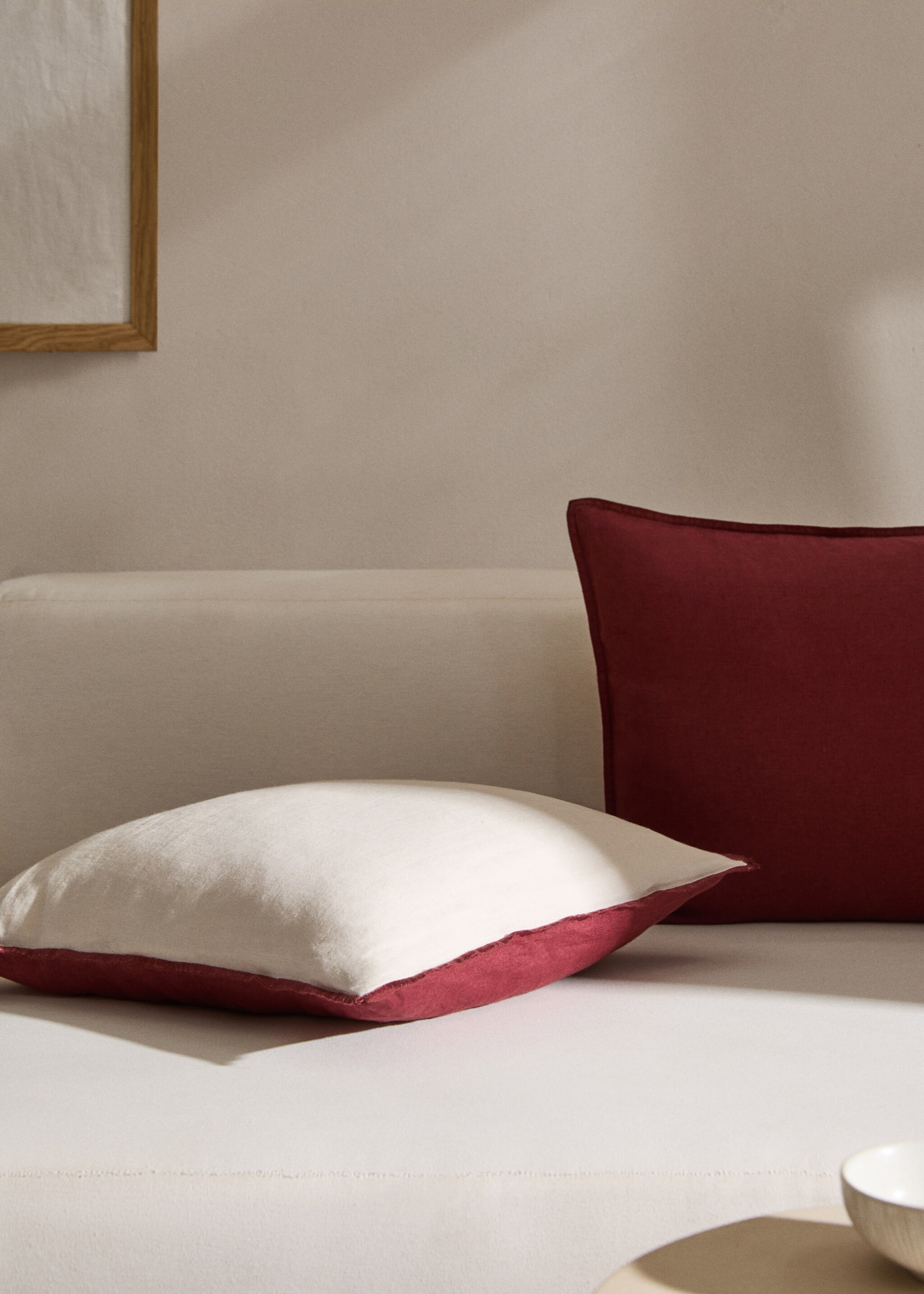 100% linen two-tone cushion cover 45x45cm - General plane, Burgundy. Ref: 77023280-00.