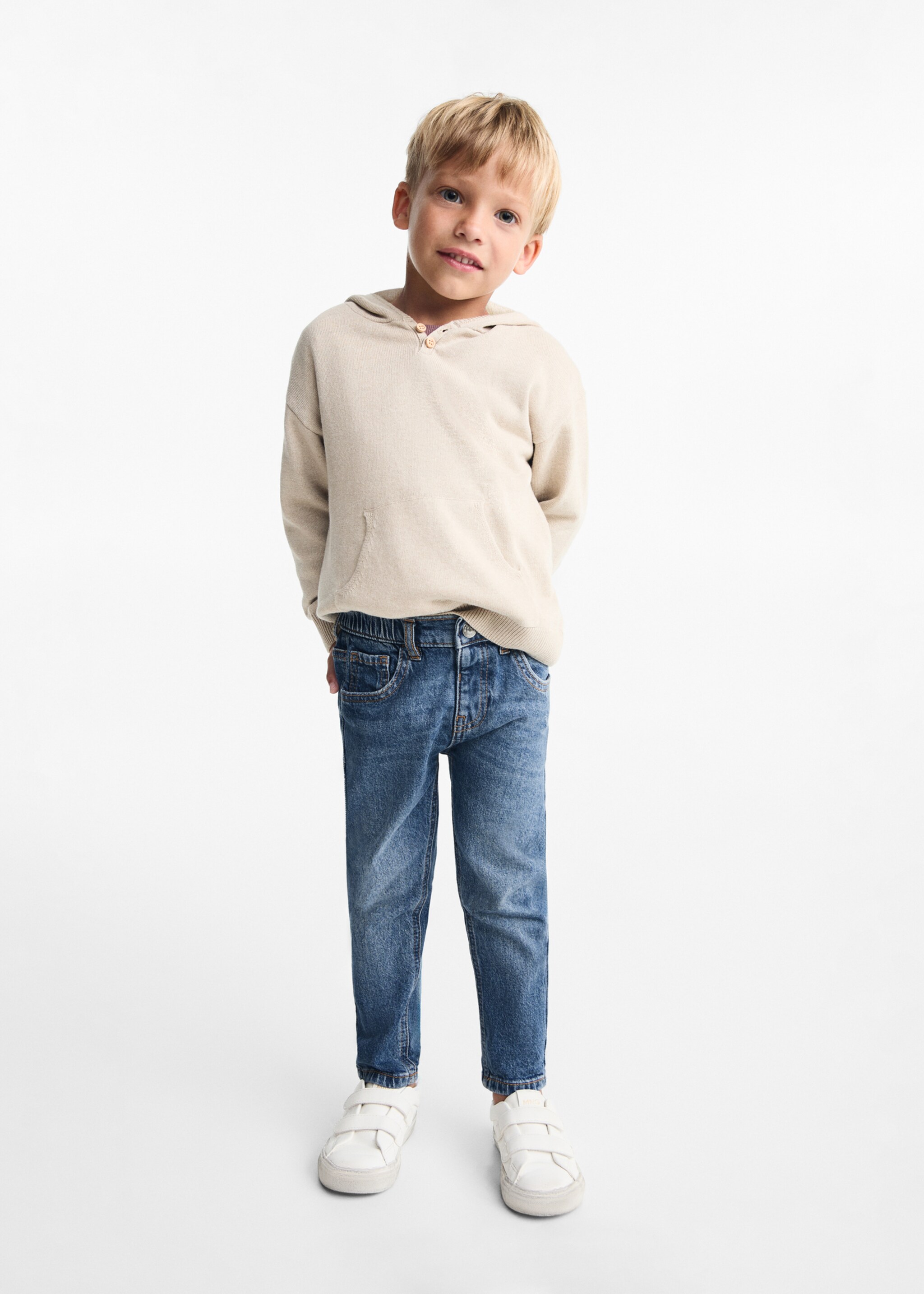 Jeans mit Tunnelzug - Allgemeine Ansicht, Mittelblau. Ref: 77023667-00.