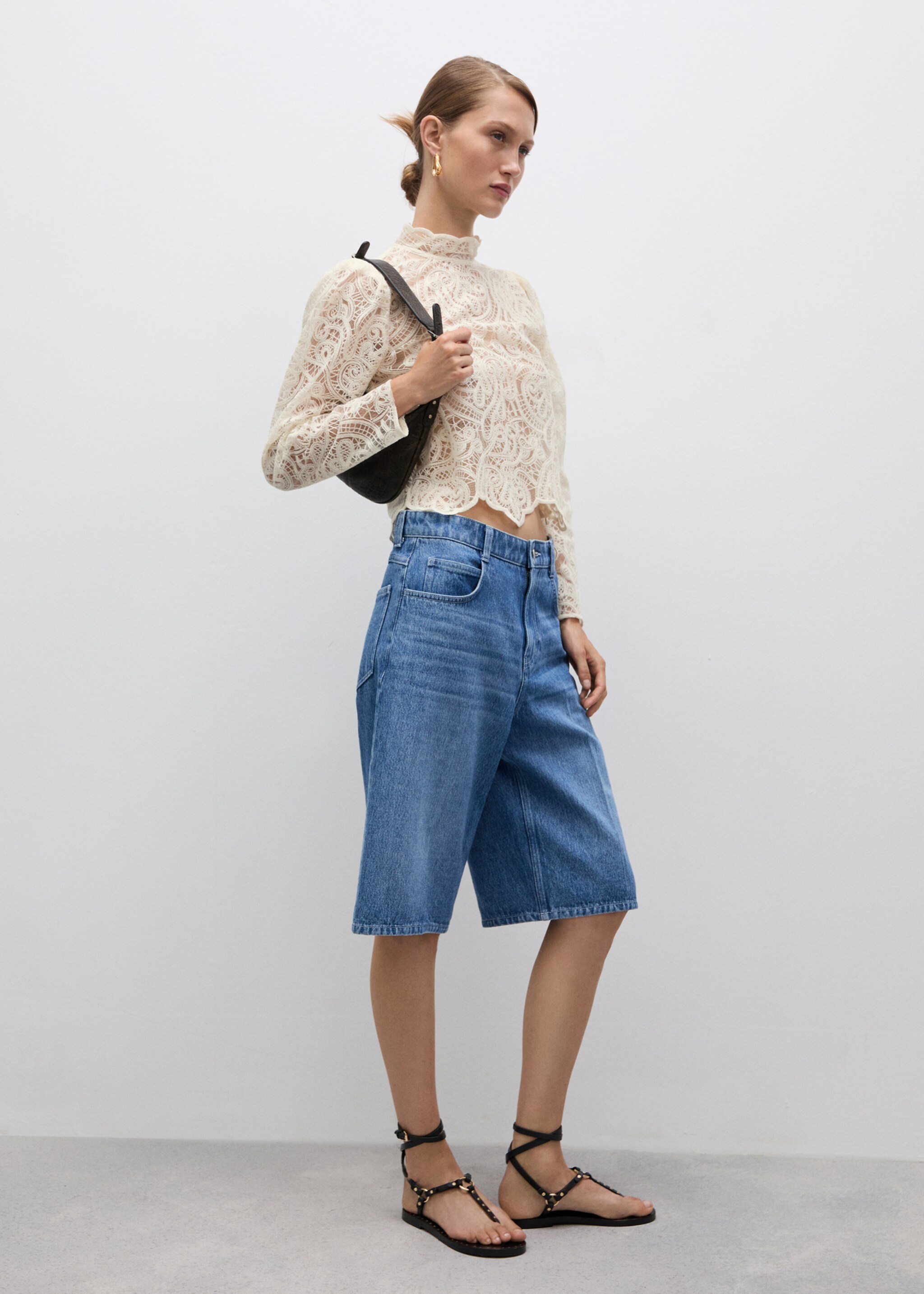 Blouse dentelle coton col montant - Plan général