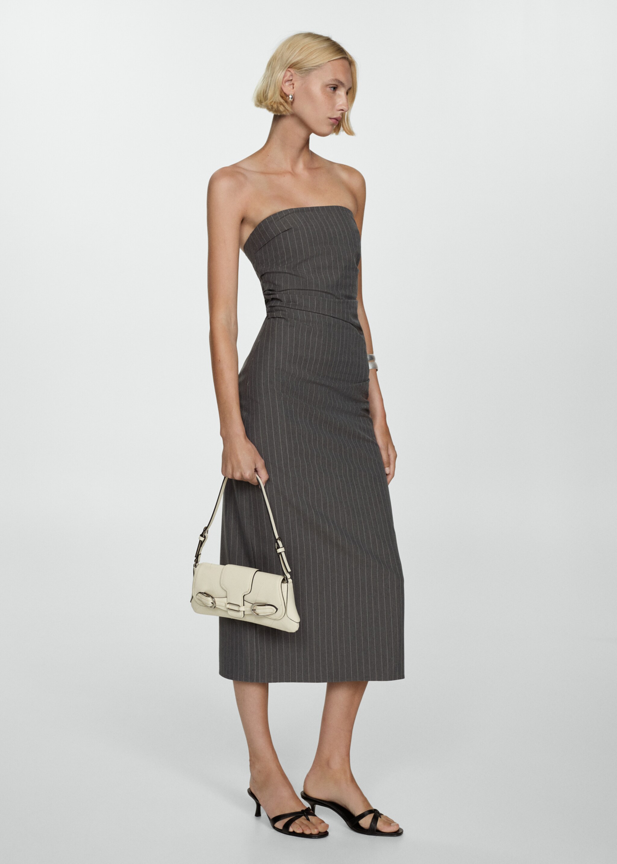 Strapless pinstripe dress - General plane, Open Grey. Ref: 77024030-00.