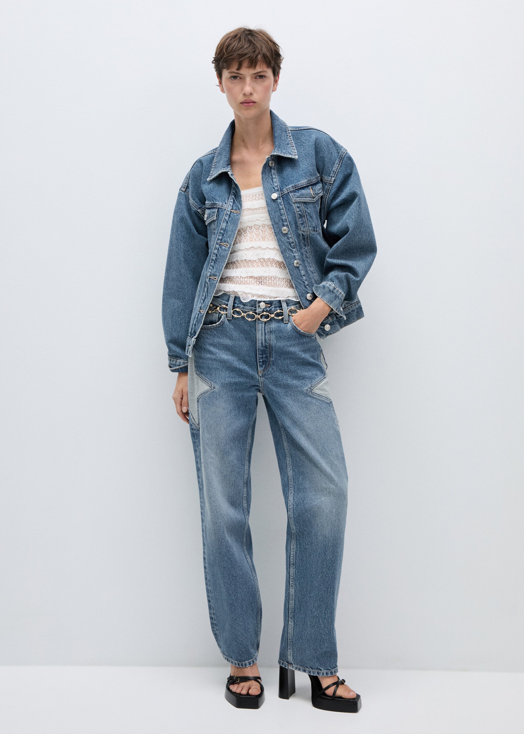 Straight-fit jeans with stars - General plane, Medium Blue. Ref: 77024067-00.