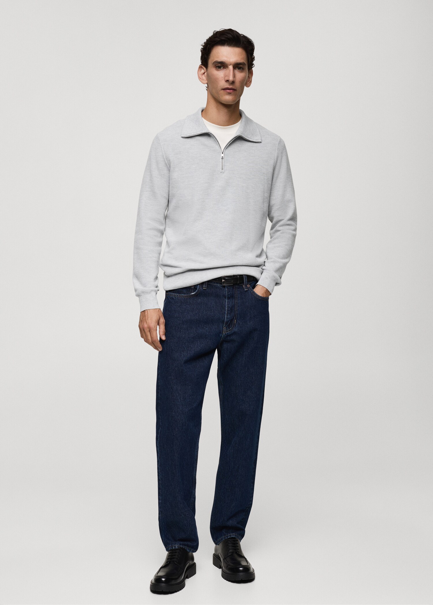 Jersey estructura cuello polo cremallera - Plano general