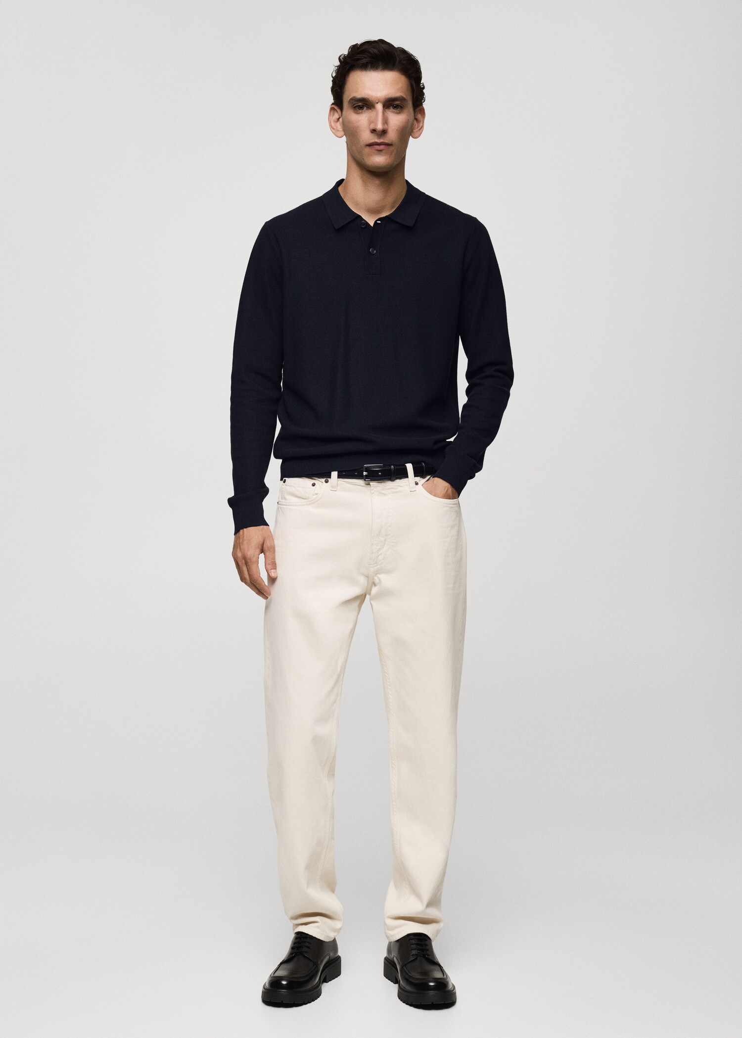 Pulover polo din tricot structurat - Plan general