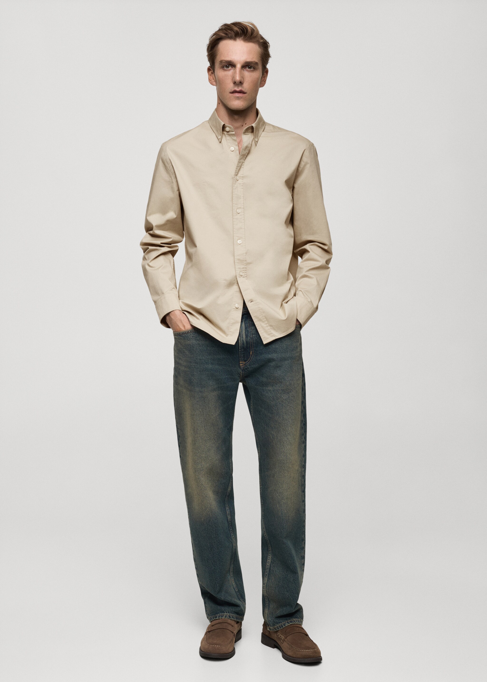 Regular fit cotton shirt - General plane, Beige. Ref: 77024452-00.